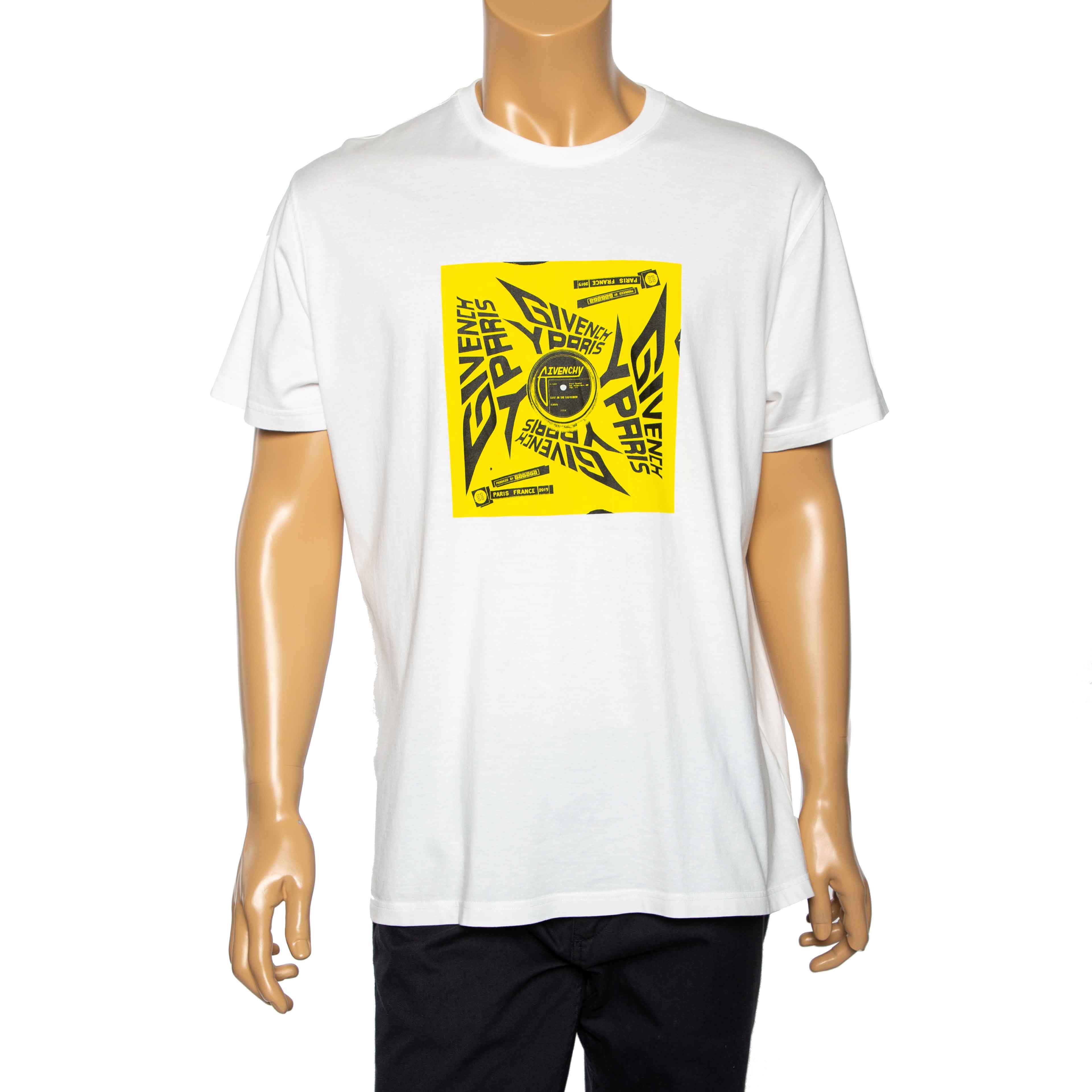 مملوكة مسبقًا Givenchy White Extreme Logo Record Print Cotton Short Sleeve T-Shirt L