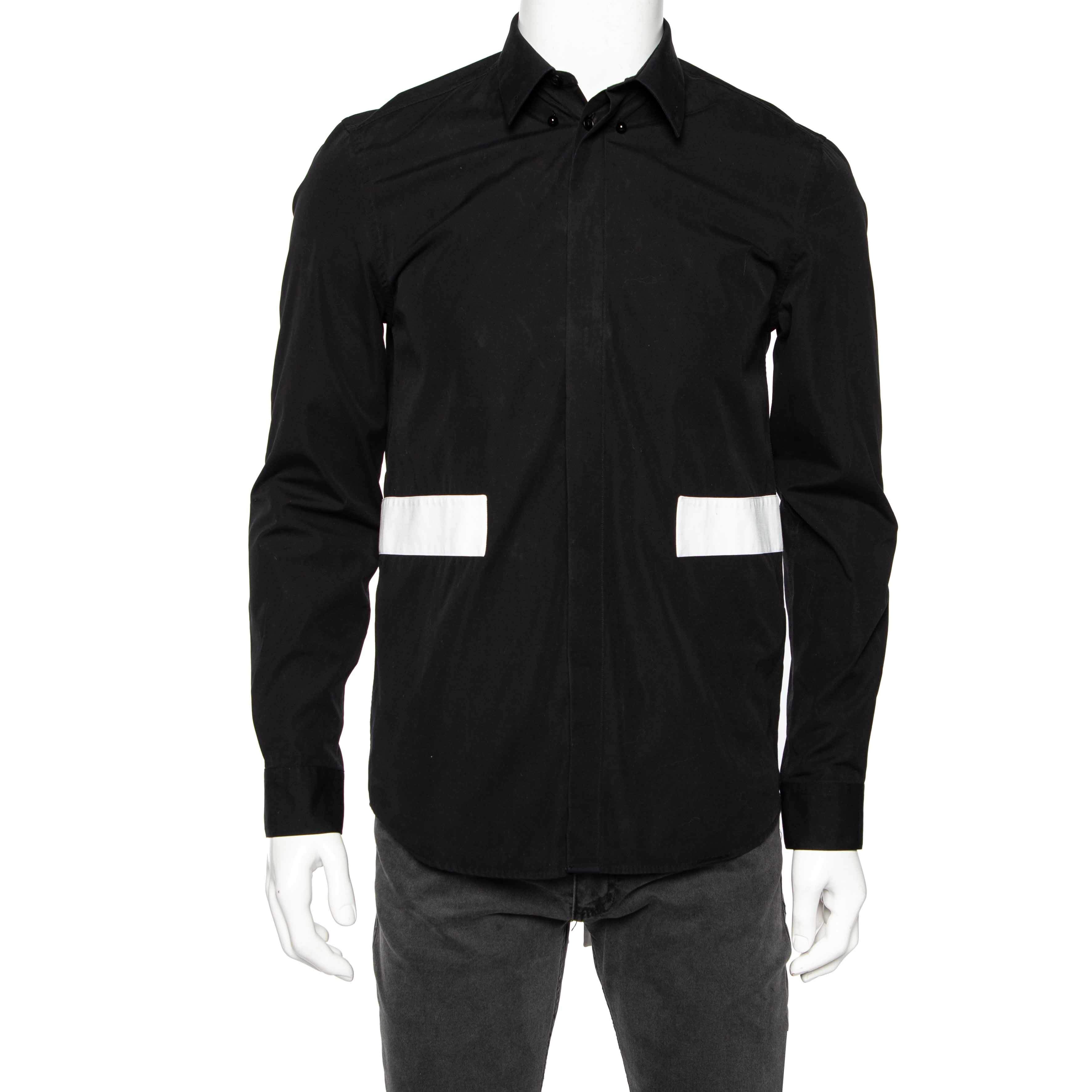 Pre Owned Givenchy Black & White Band Inset Cotton Button Front Shirt M