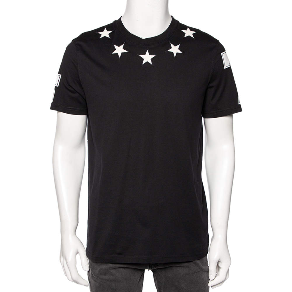 Givenchy Black Star Applique Detail Cuban Fit T-Shirt L