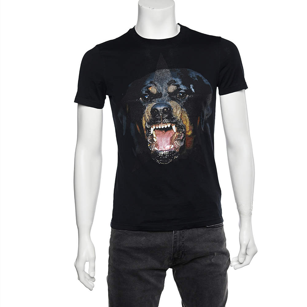 Pre Owned Givenchy Black Rottweiler Star Printed Cotton Crewneck T-Shirt XXS