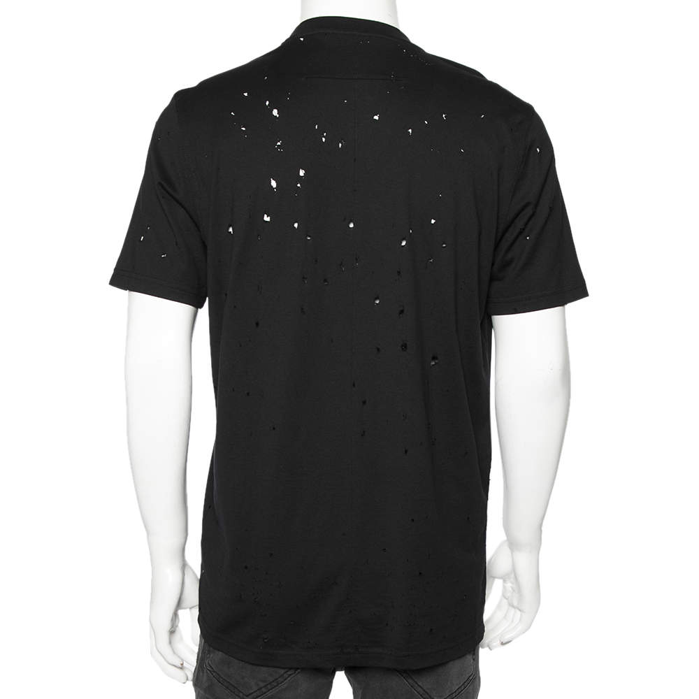 Givenchy Black Distressed Cotton Logo Printed Oversized T-Shirt S Givenchy  | TLC