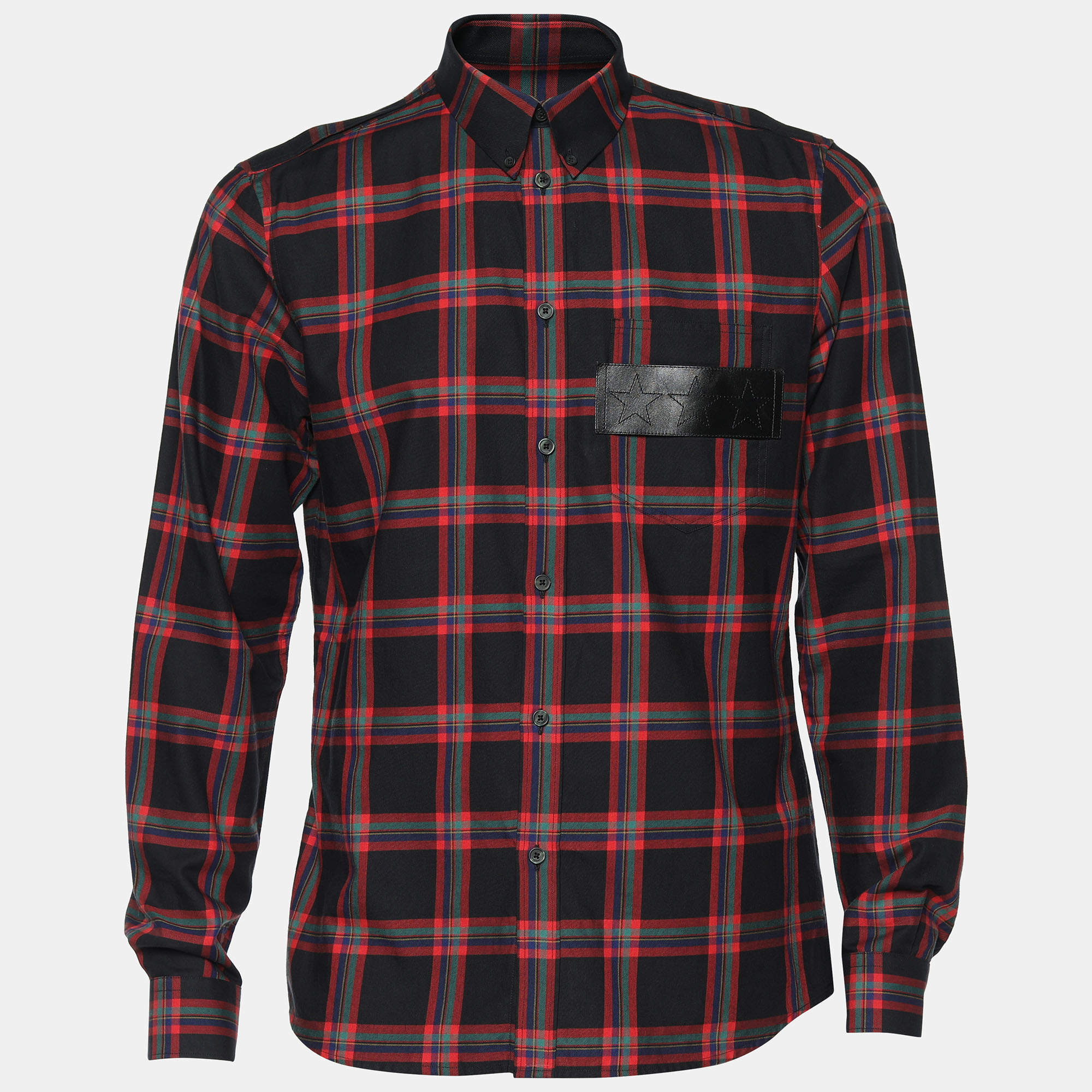 مملوكة مسبقًا Givenchy Black & Red Tartan Cotton Pocket Detail Shirt L