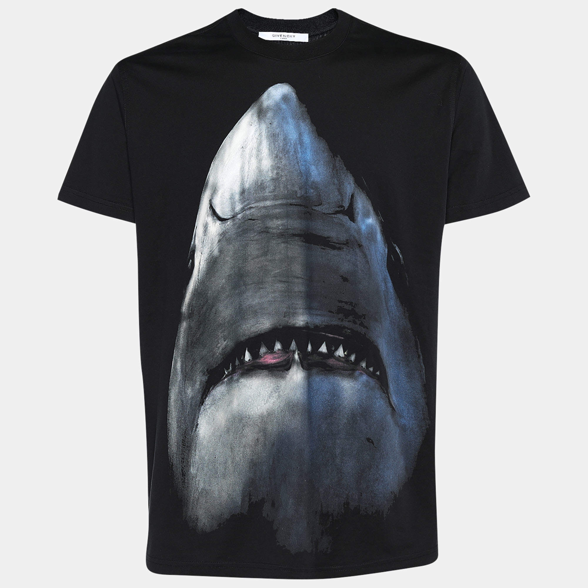 Pre Owned Givenchy Black Shark Print Cotton Knit Short Sleeve T-Shirt XXS