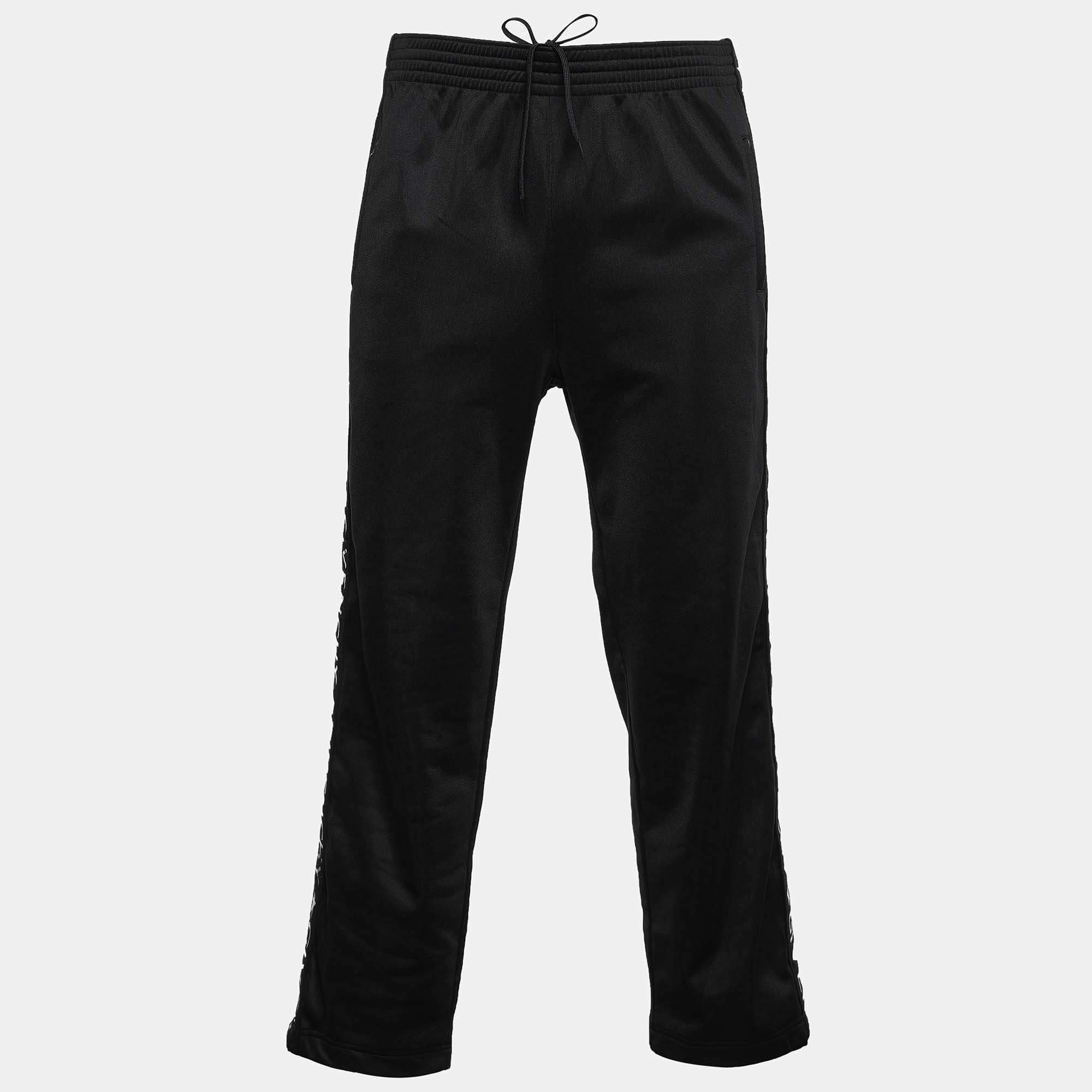 Pre Owned Givenchy Black Jersey Logo Tape Trimmed Trackpants L