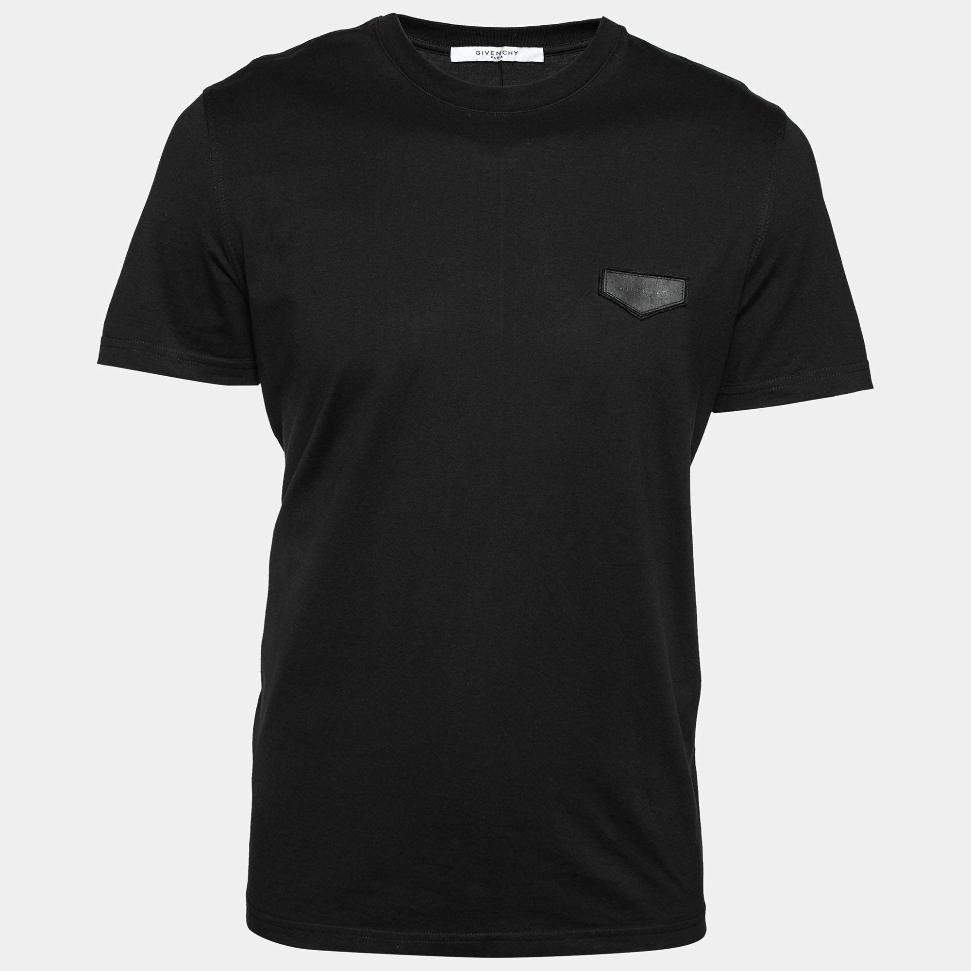 Pre Owned Givenchy Black Cotton Logo Applique Detail Short Sleeve T-Shirt L