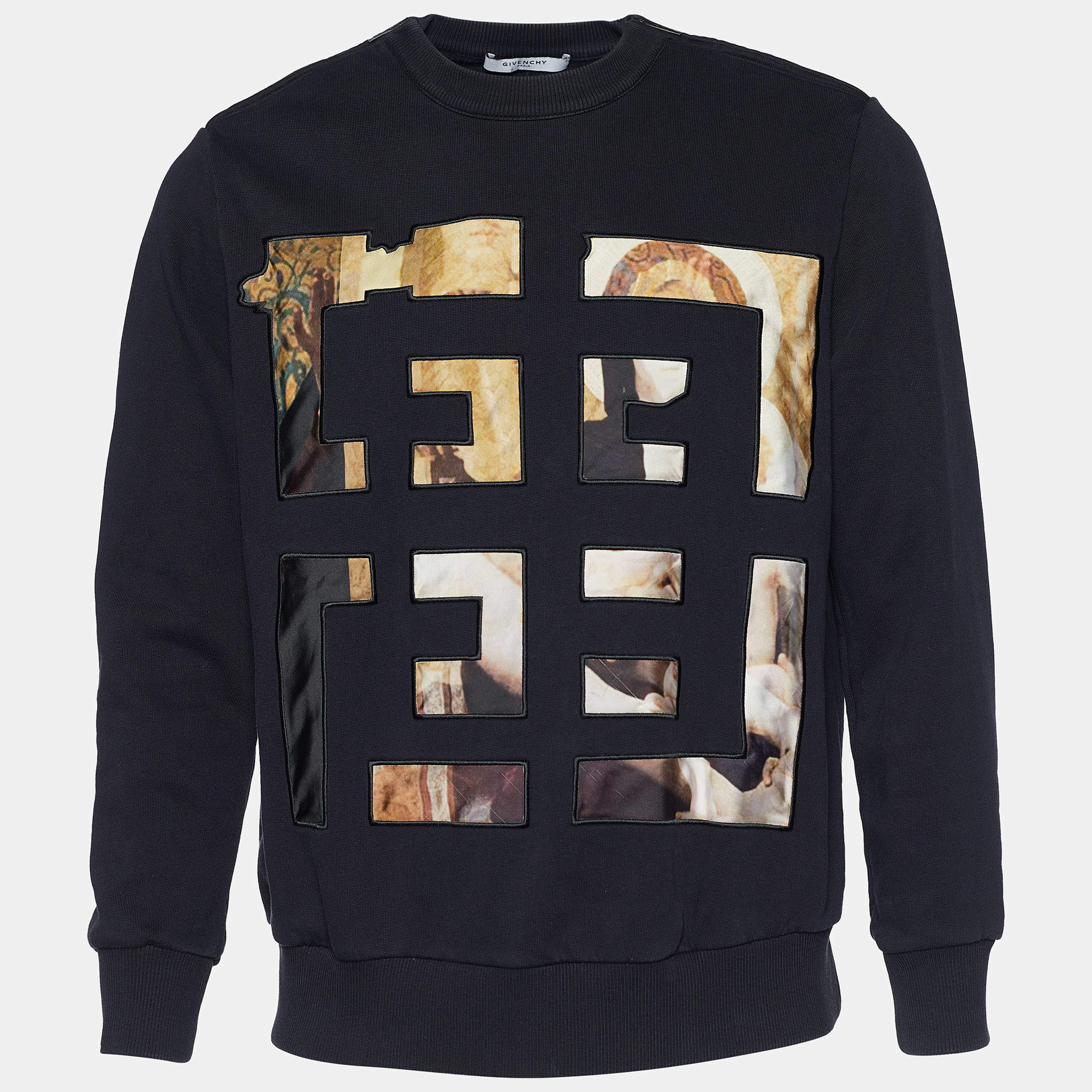 Pre Owned Givenchy Black Terry Knit 4G Applique Sweatshirt S