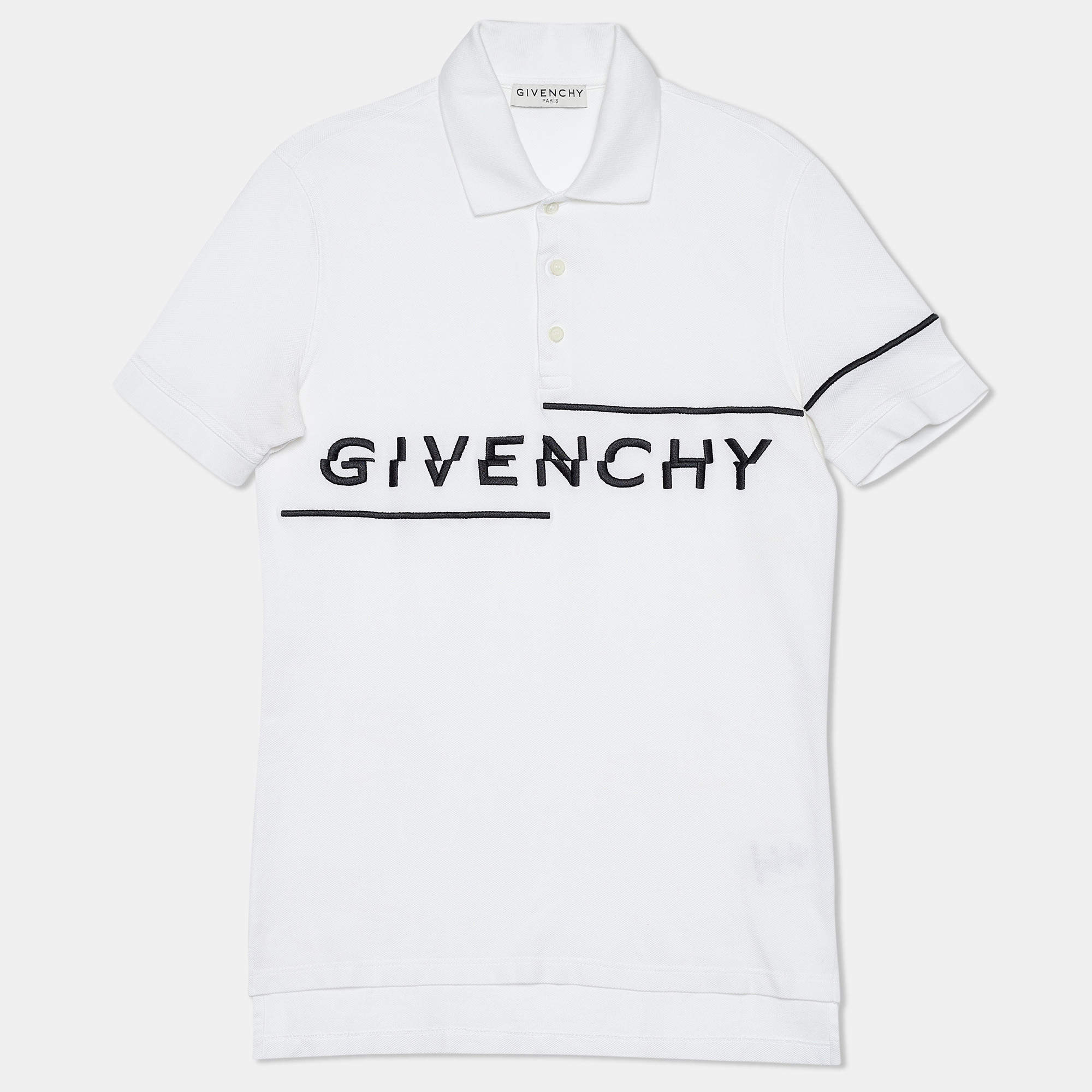 Pre Owned Givenchy White Cotton Logo Detail Polo T-Shirt S