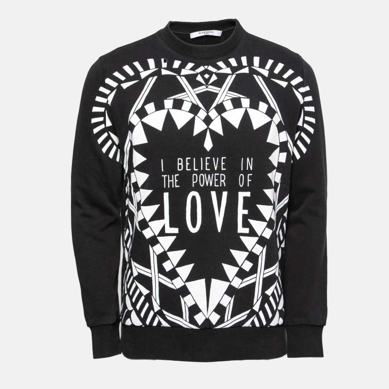 Pre Owned سويت شيرت جيفنشي قطن أسود مطبوع رقبة مستديرة أكمام طويلة مقاس صغير جداً (اكس سمول)