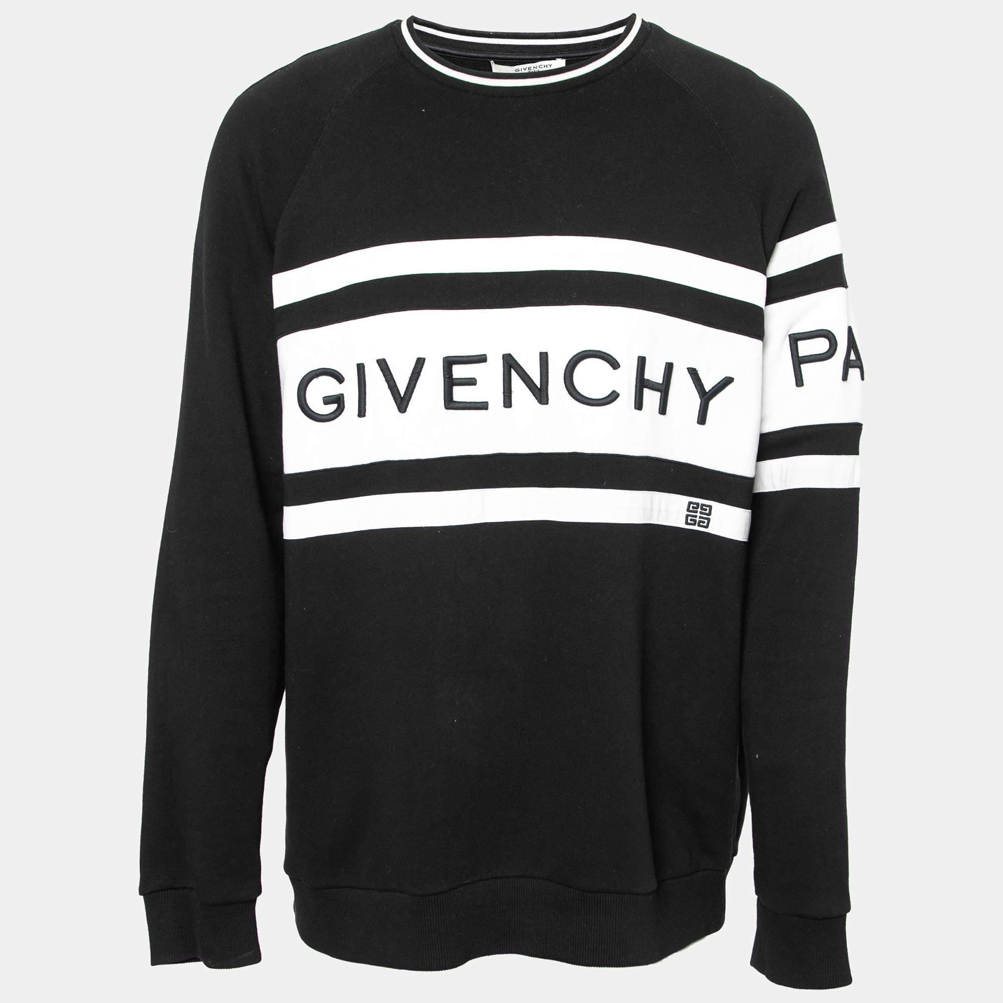 مملوكة مسبقًا Givenchy Black Logo Embroidered Cotton Crew Neck Sweatshirt XL
