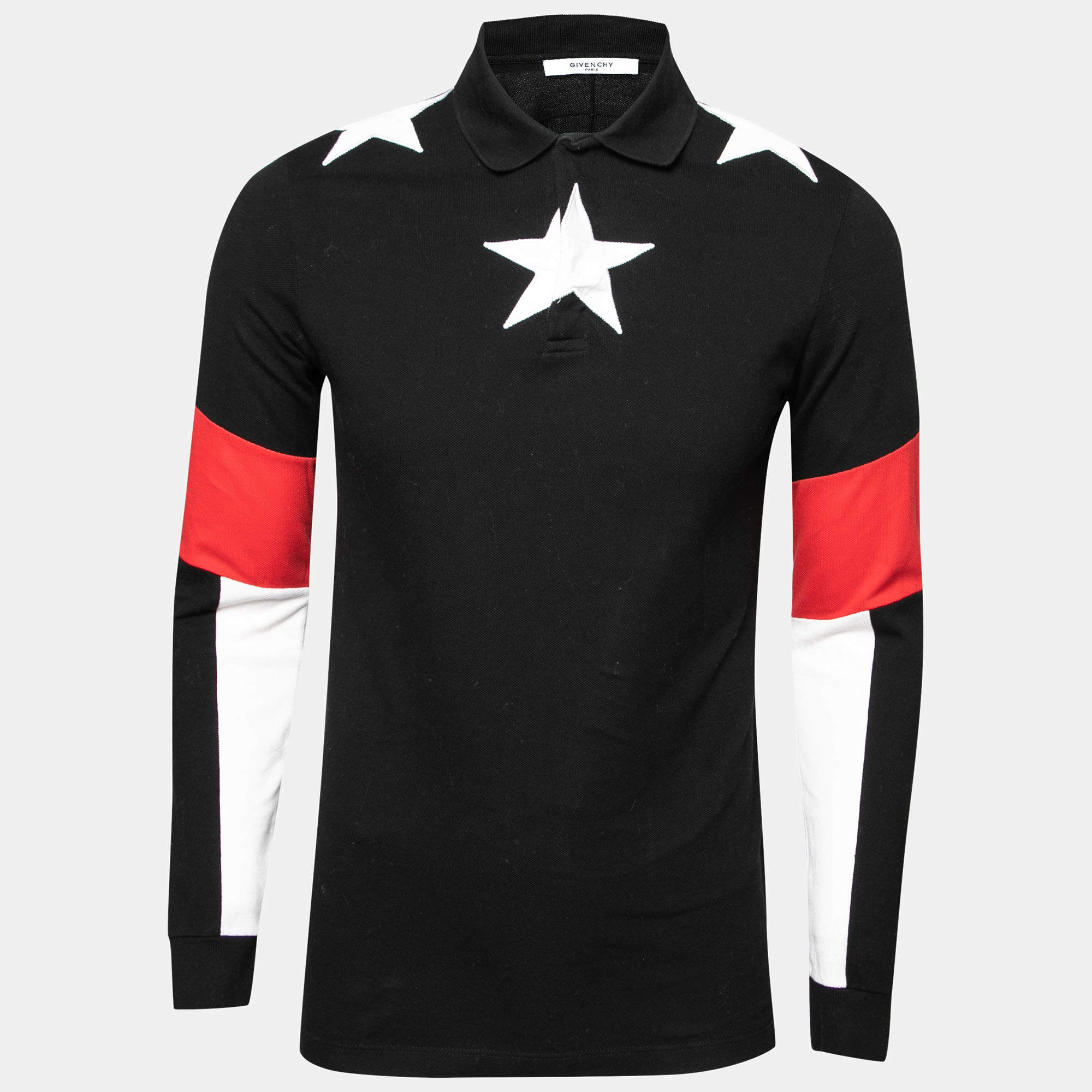 Pre Owned Givenchy  Black Star Embroidered Cotton Pique Long Sleeve Polo T-Shirt S