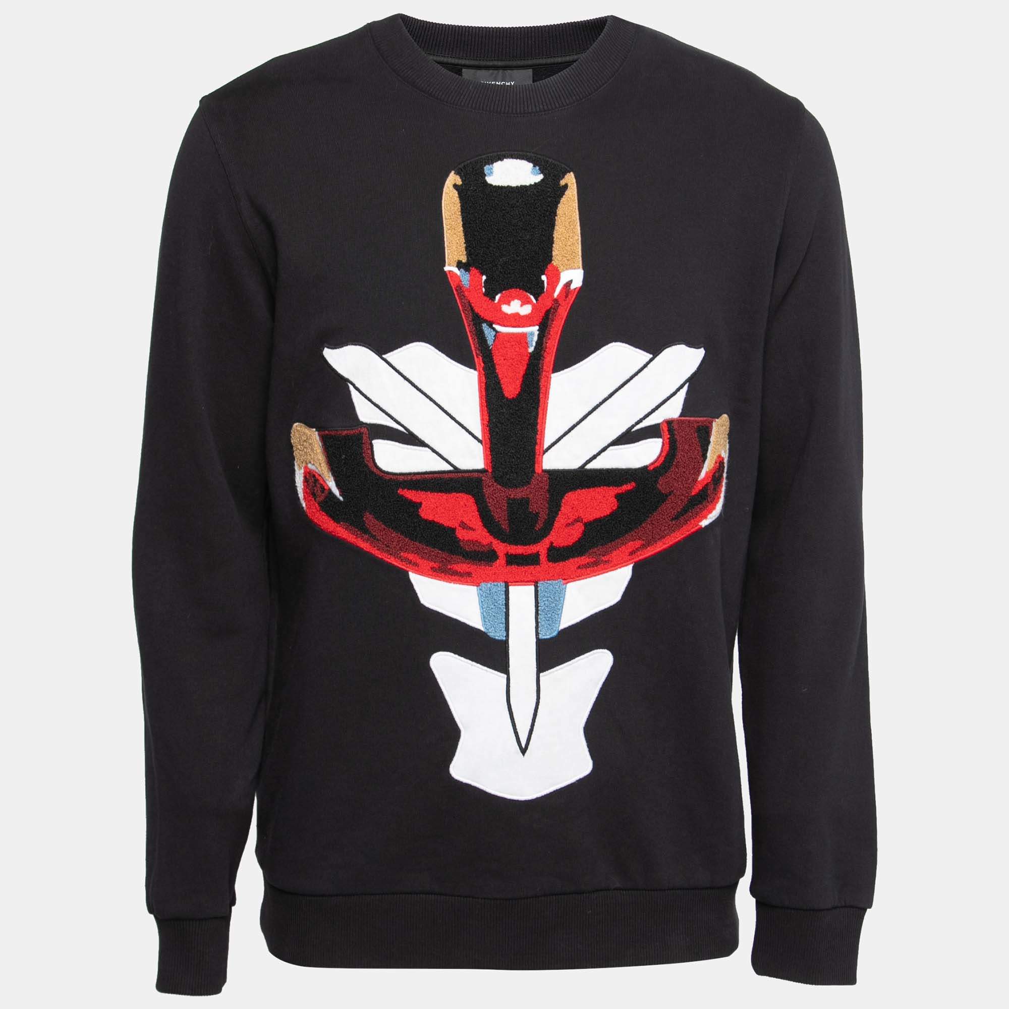 Pre Owned Givenchy Black Cotton African Snake Appliqued Crewneck Sweatshirt S
