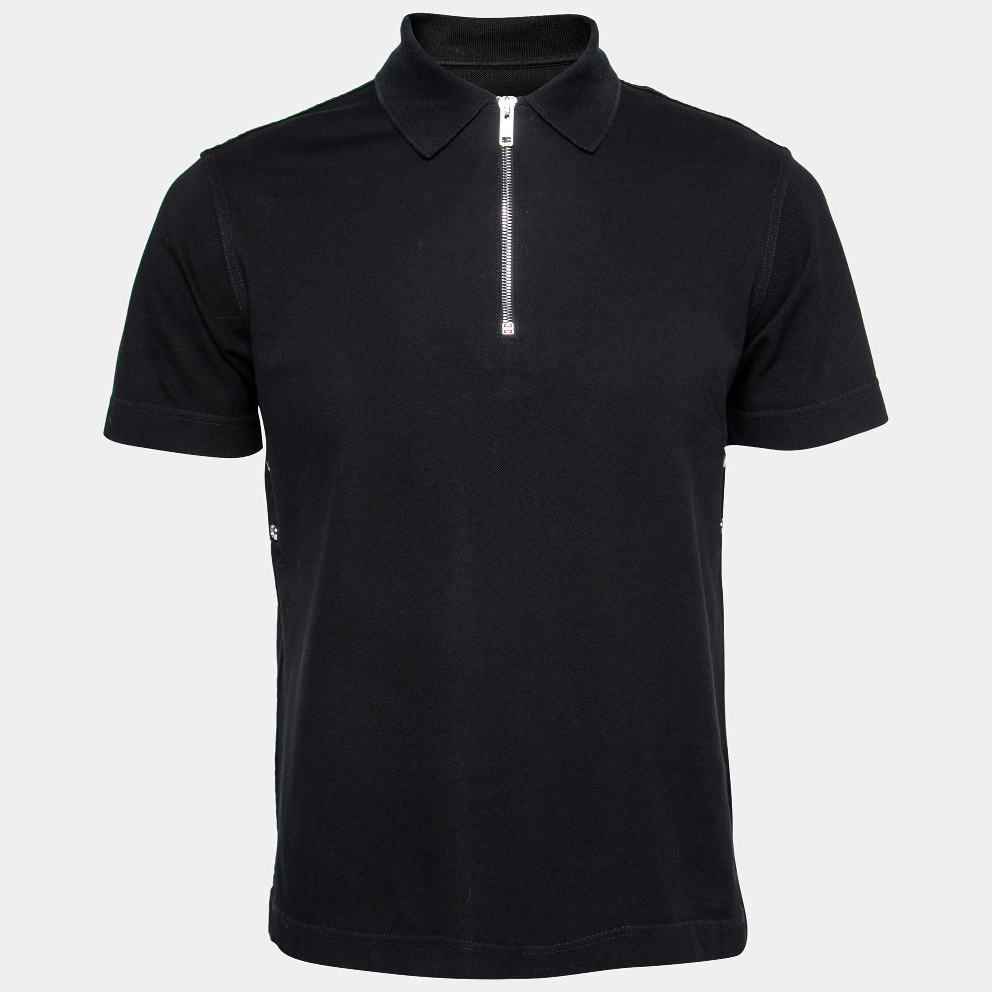 Givenchy Black Cotton Pique Zip Detail Short Sleeve Polo T-Shirt S