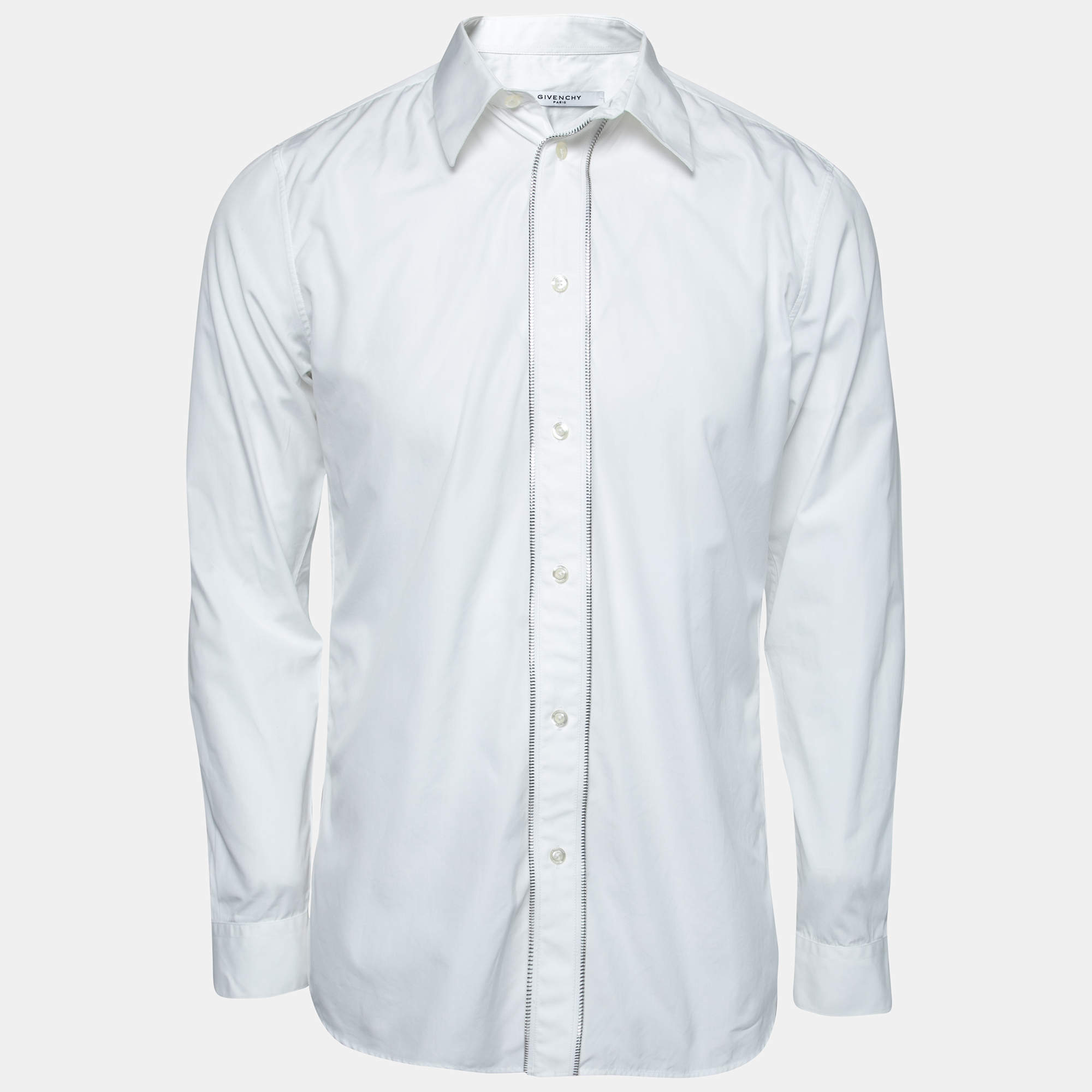 Givenchy White Cotton Chain Trimmed Button Front Shirt M