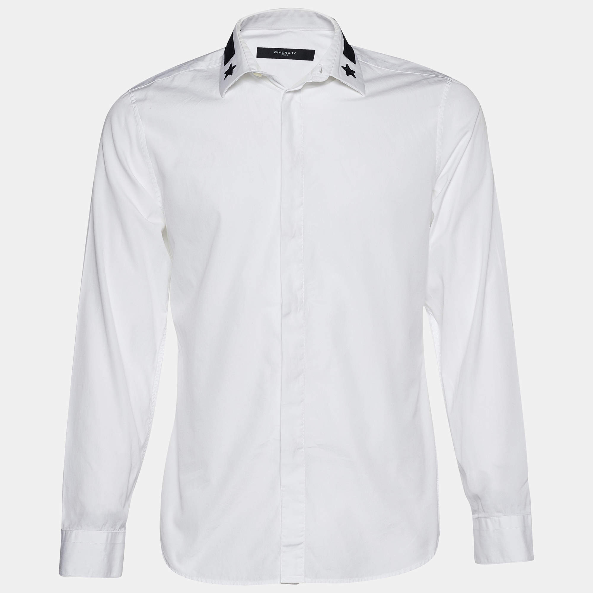 Givenchy White Star Embroidered Cotton Button Front Shirt M