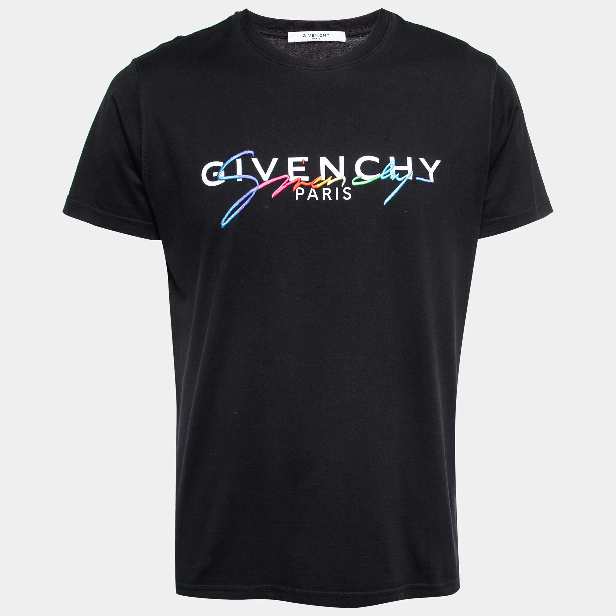 مملوكة مسبقًا Givenchy Black Logo Embroidered Cotton T-Shirt XS