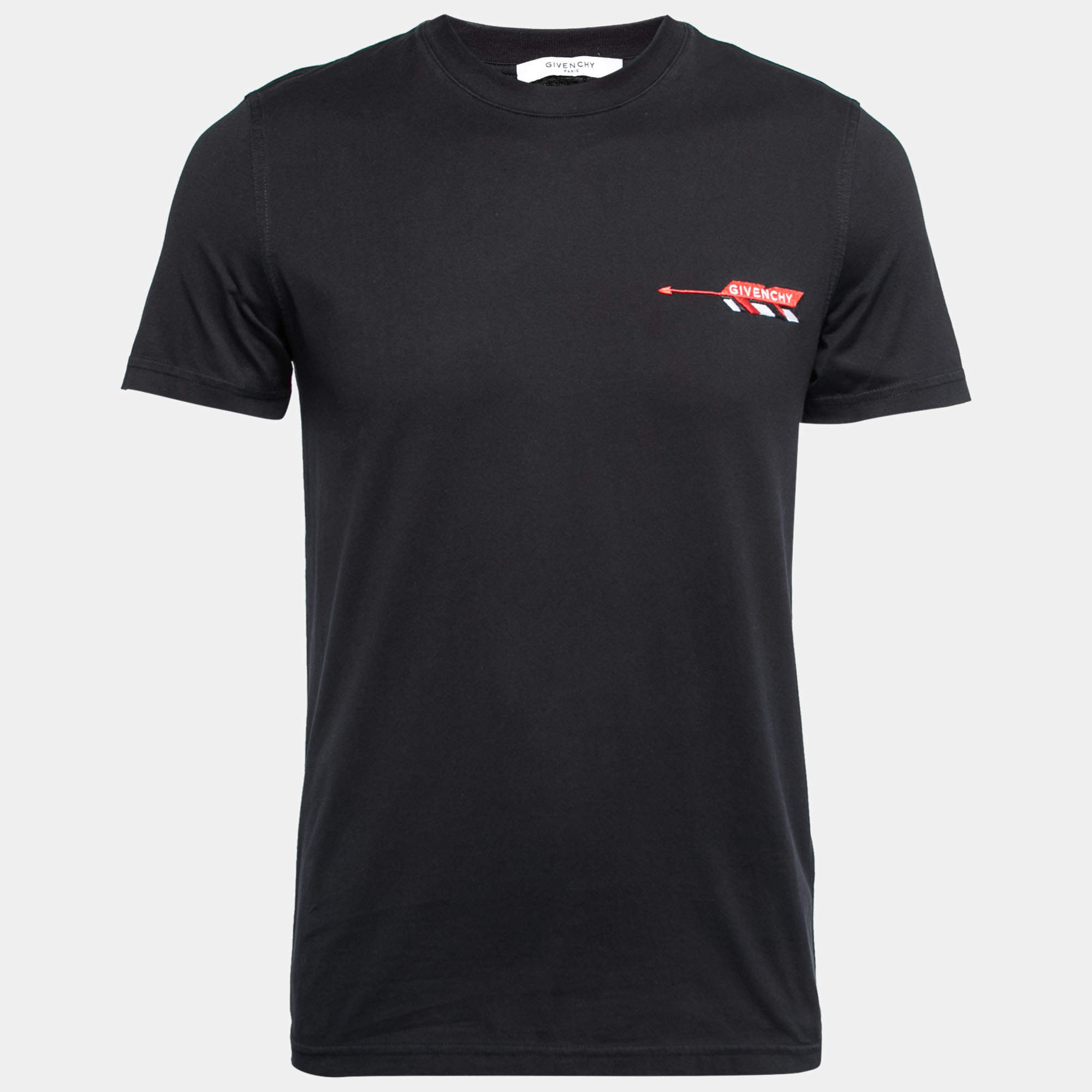 Pre Owned Givenchy Black Arrow Logo Embroidered Cotton T-Shirt S