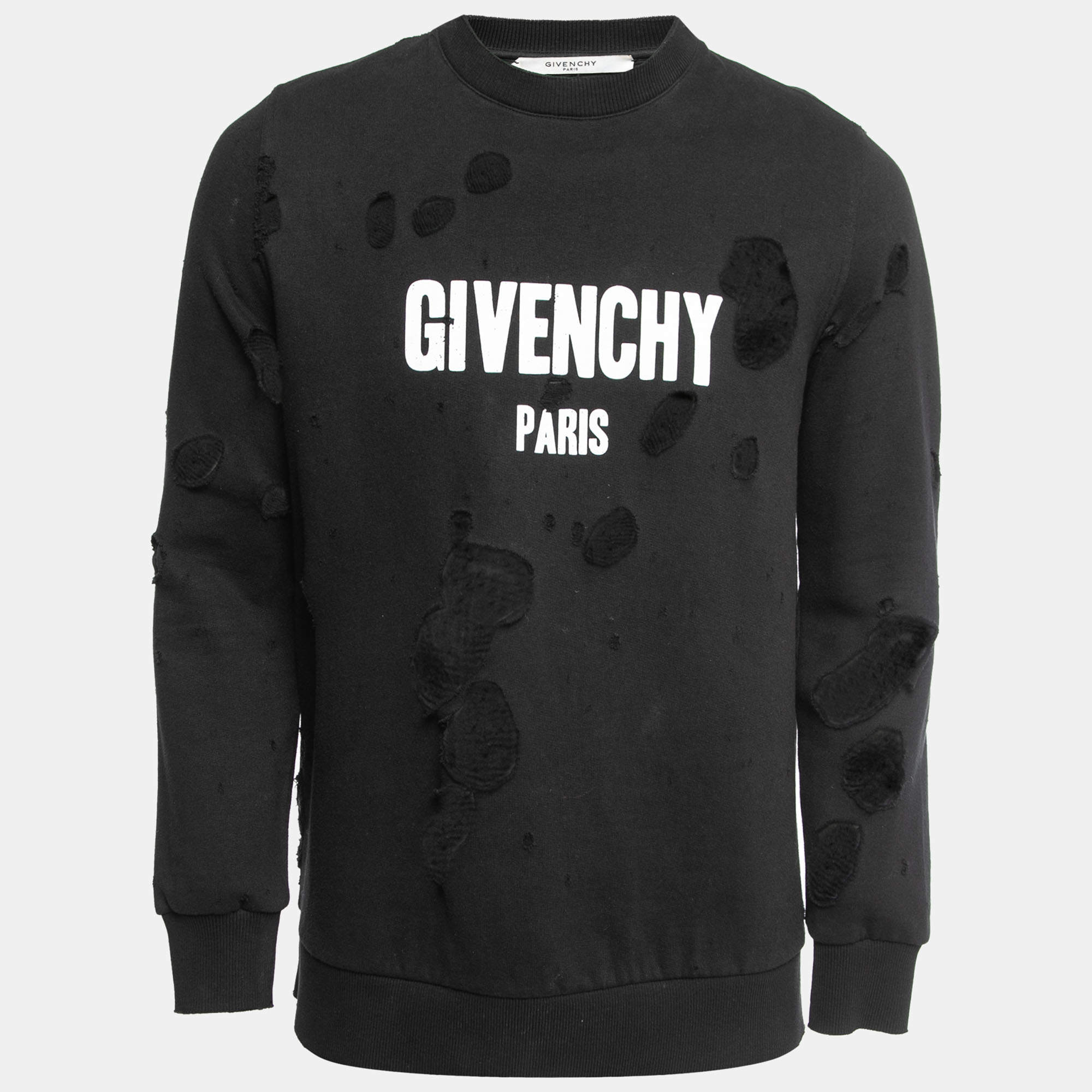 Givenchy Black Destroyed Effect Cotton Sweatshirt XS