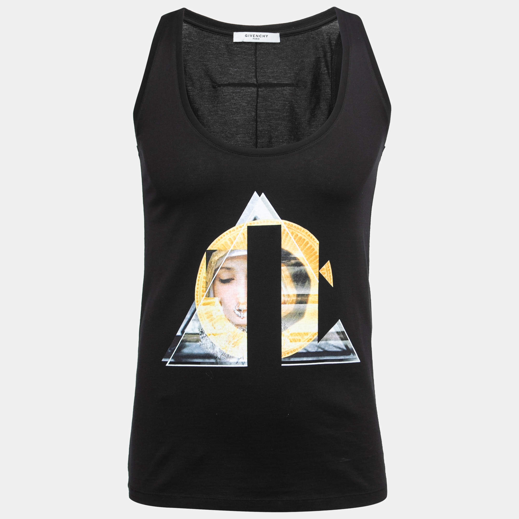مملوكة مسبقًا Givenchy Black Cotton Printed Sleeveless T-Shirt M