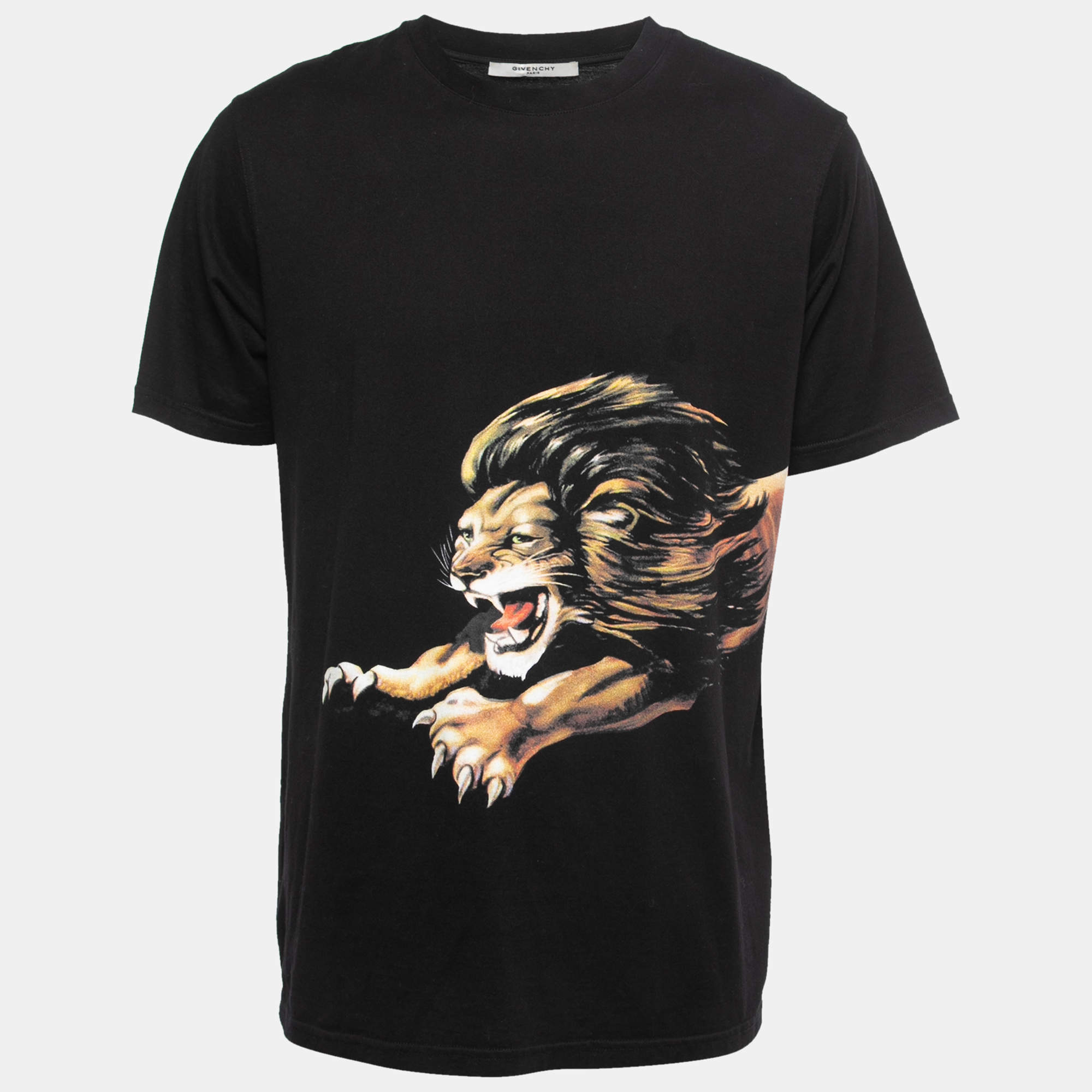 Pre Owned Givenchy Black Cotton Lion Printed Crew Neck T-Shirt S