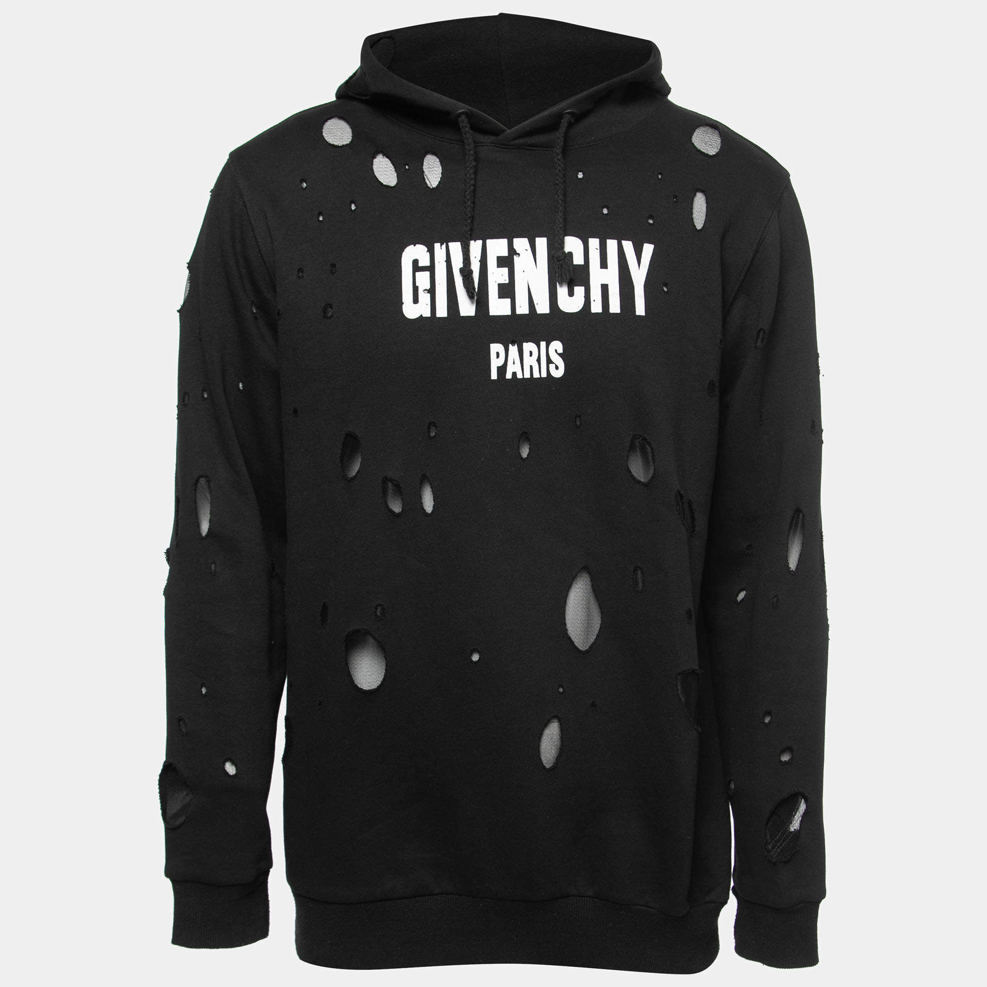 Pre Owned Givenchy Black Distressed Cotton Logo Printed Sweatshirt XL