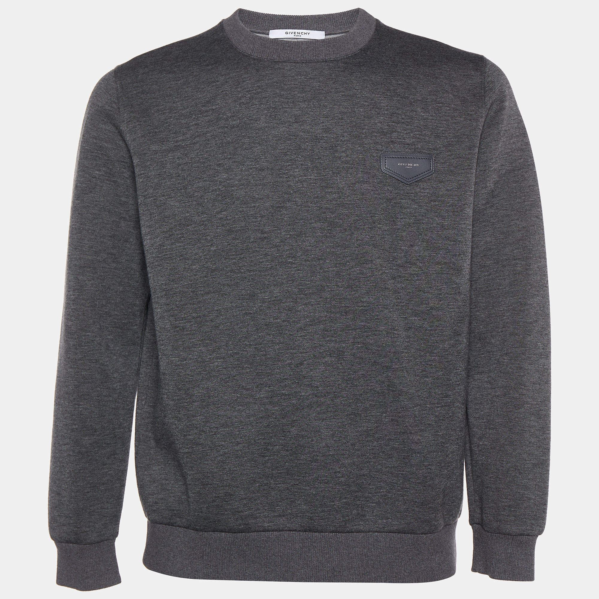 Pre Owned Givenchy Grey Neoprene Logo Plaque Detail Crewneck Sweatshirt S