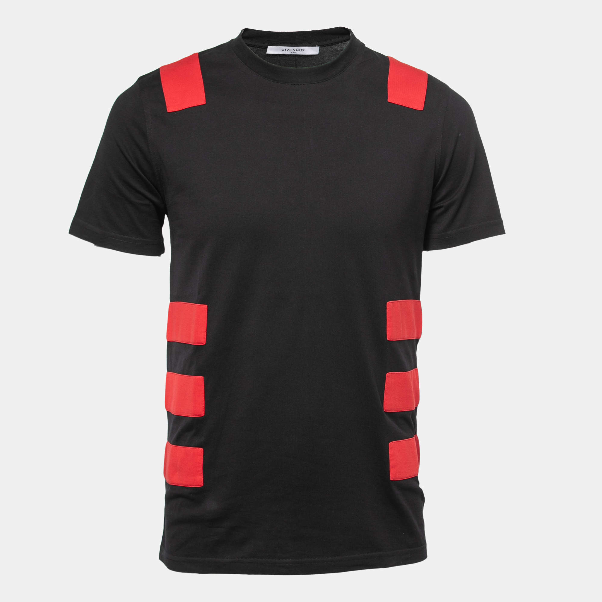 Pre Owned Givenchy Black/Red Cotton Colorblock Detail Crew Neck T-Shirt S