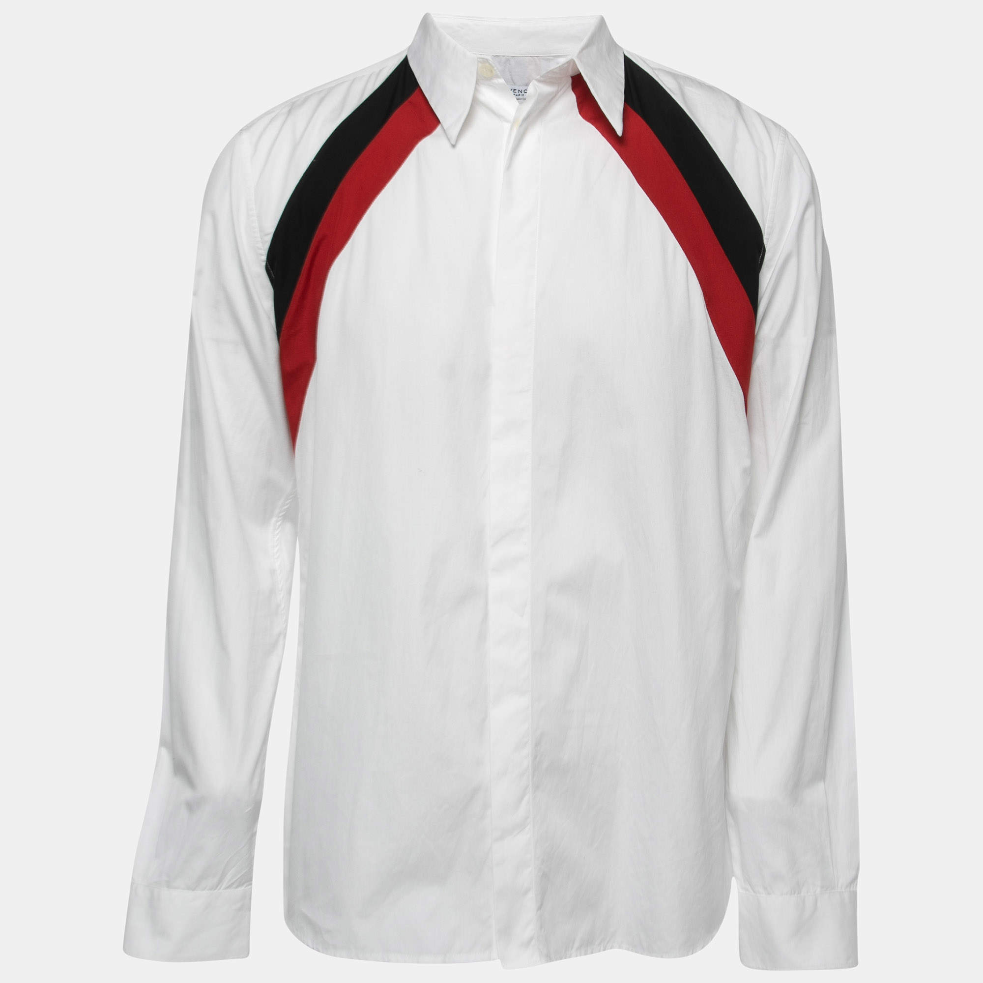 Pre Owned Givenchy White Contrast Stripe Detail Cotton Full Sleeve Shirt L