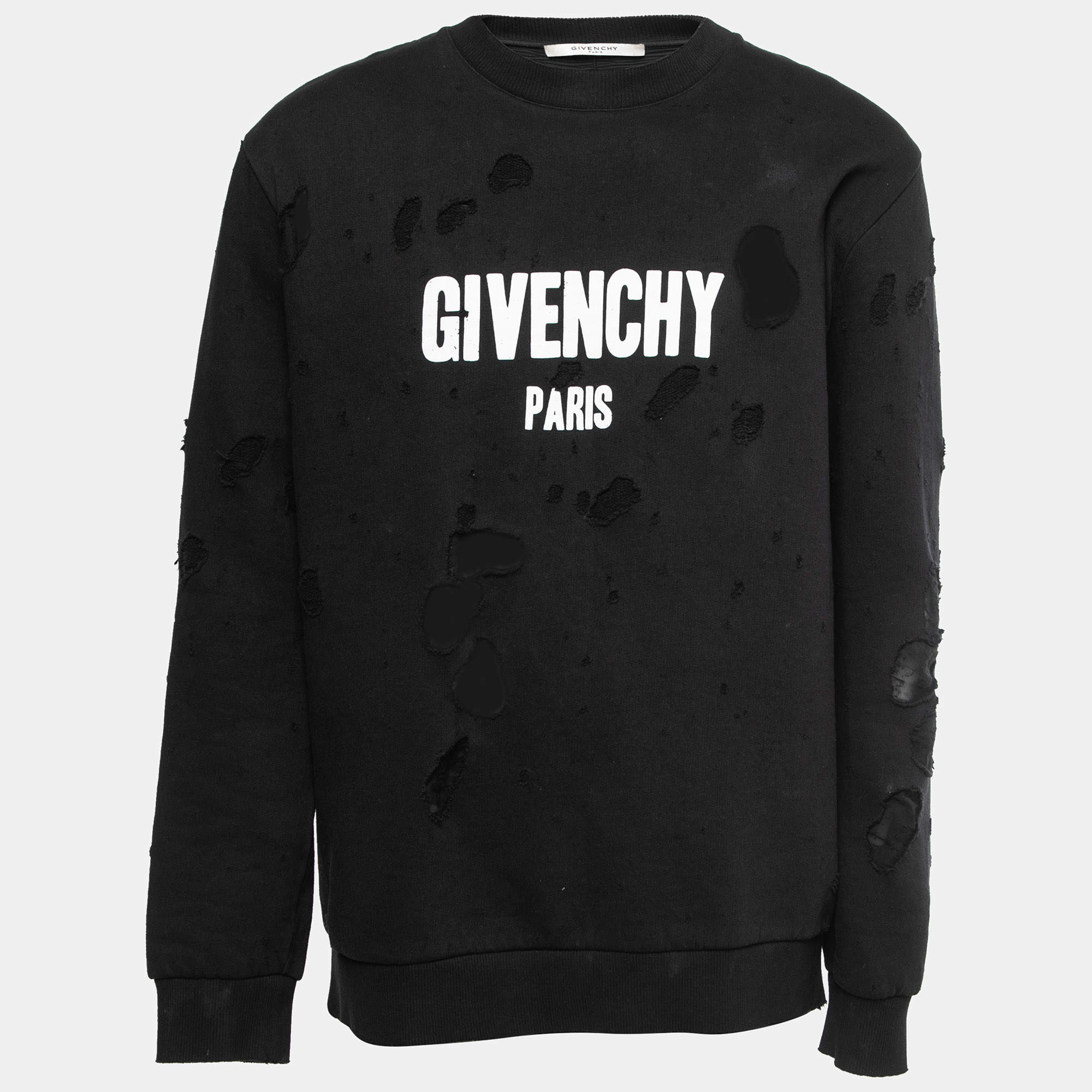 Givenchy Black Distressed Cotton Logo Print Sweatshirt XL
