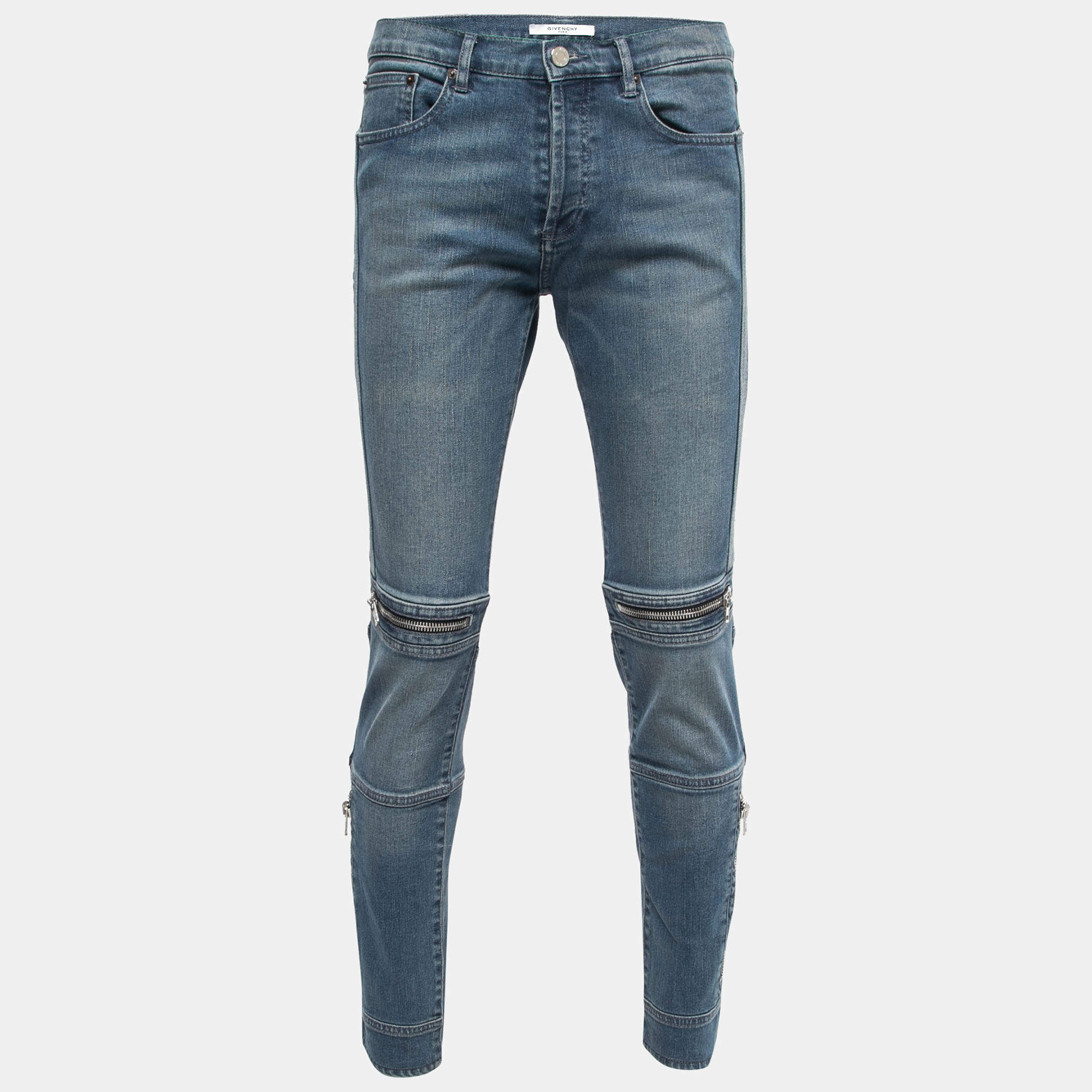 Pre Owned Givenchy Blue Washed Denim Zipper Detail Jeans Waist 33"