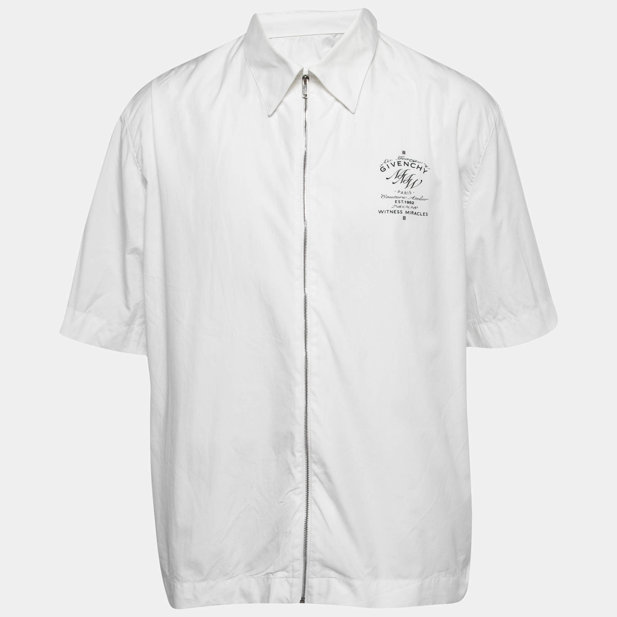 Givenchy White Cotton Zip Front Half Sleeve Shirt XS