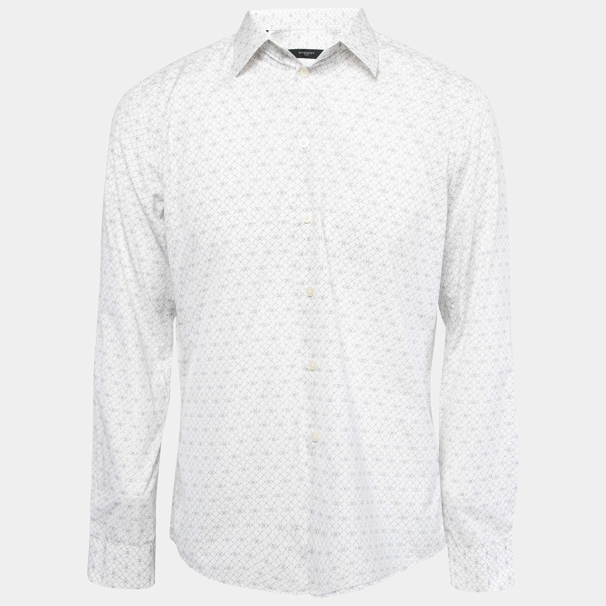 Givenchy White Printed Cotton Full Sleeve Shirt L
