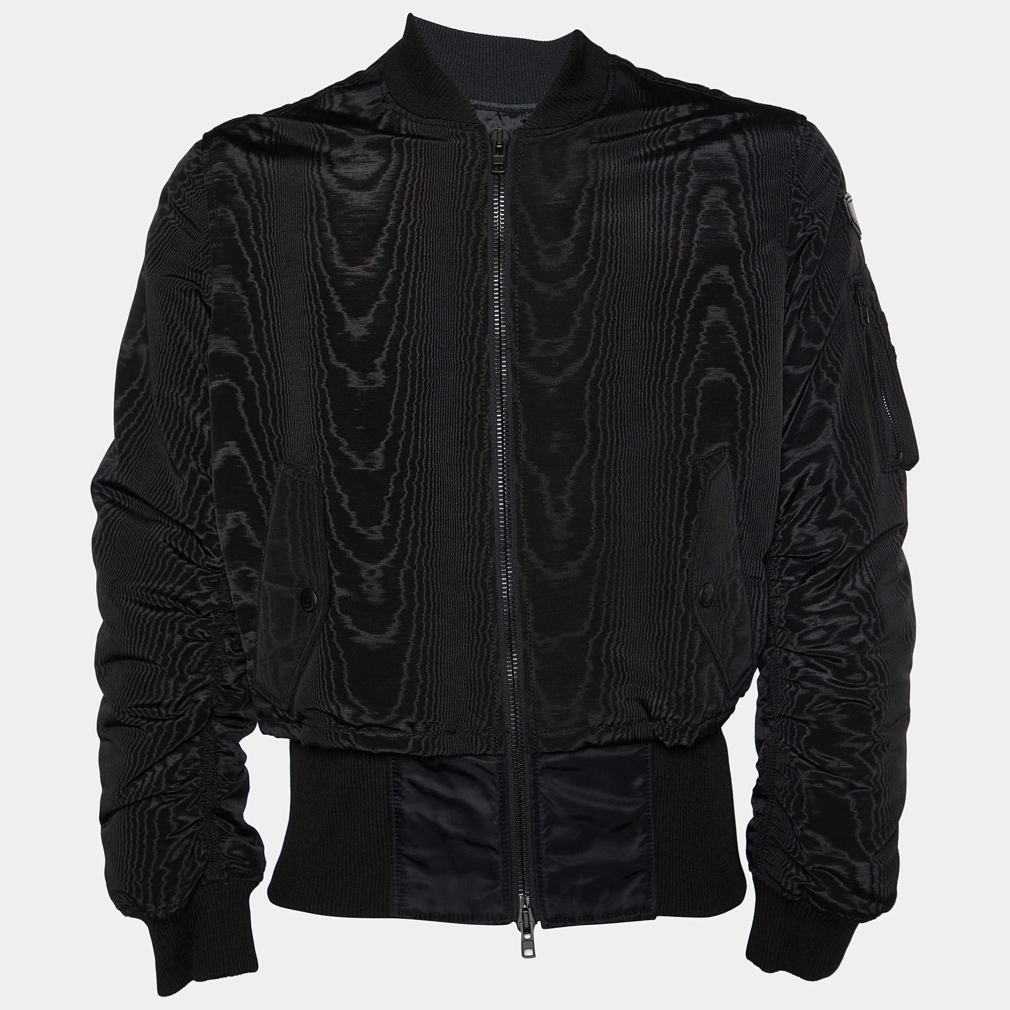 Givenchy Black Moiré And Trompe-l'oeil Effect Bomber Jacket M