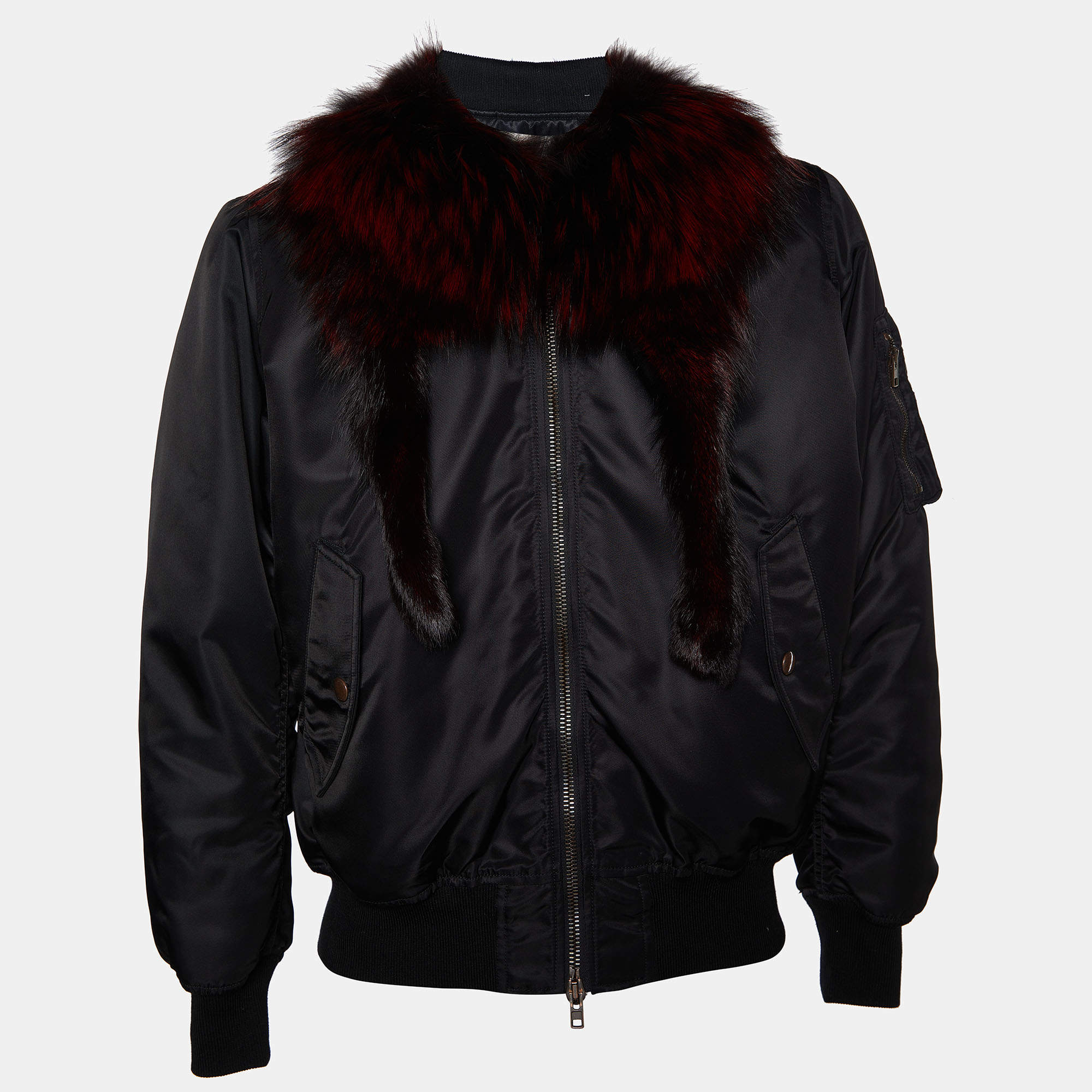 Givenchy Black Synthetic Fox Fur Collar Detail Jacket M