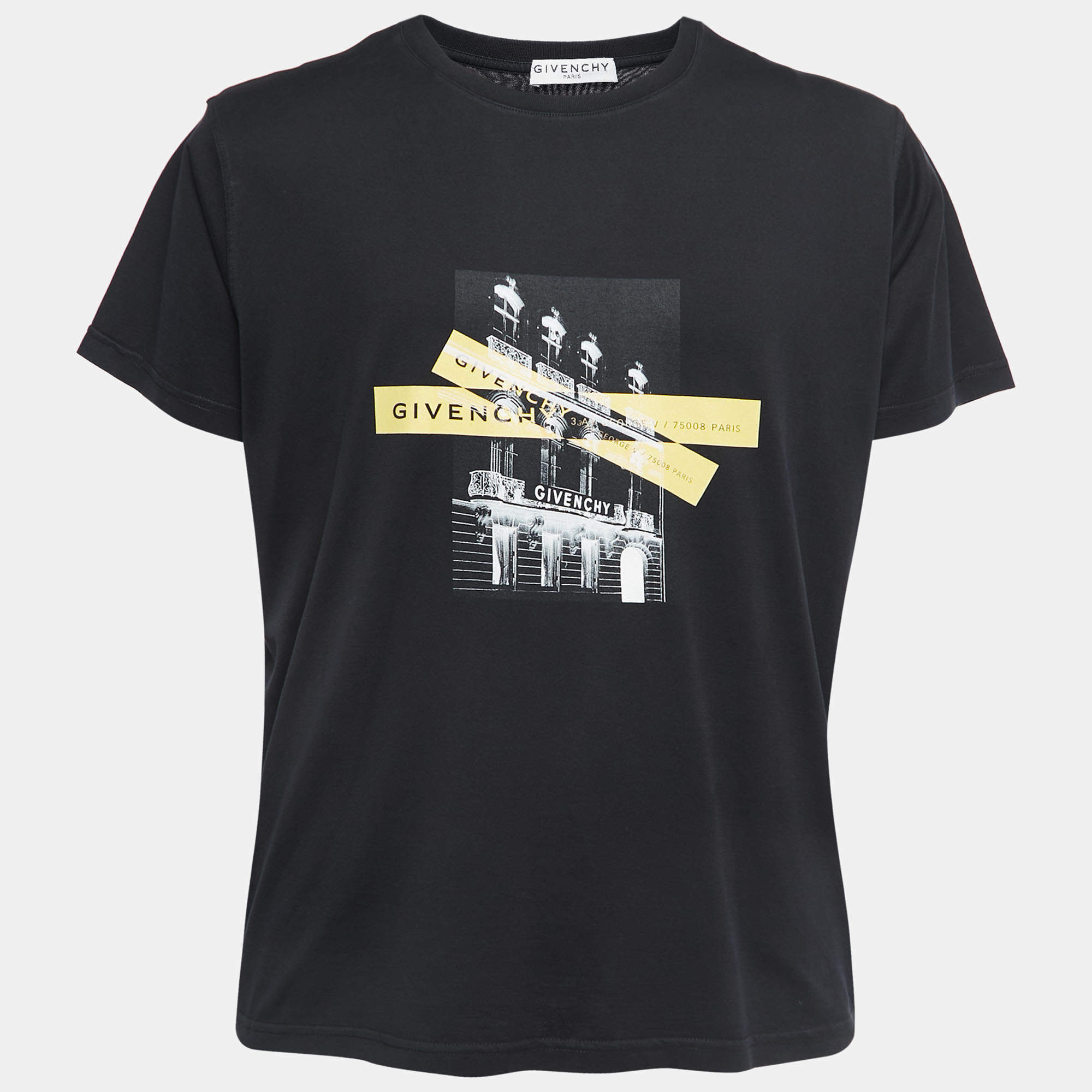 Pre Owned Givenchy Black Printed Cotton Crew Neck Half Sleeve T-Shirt L