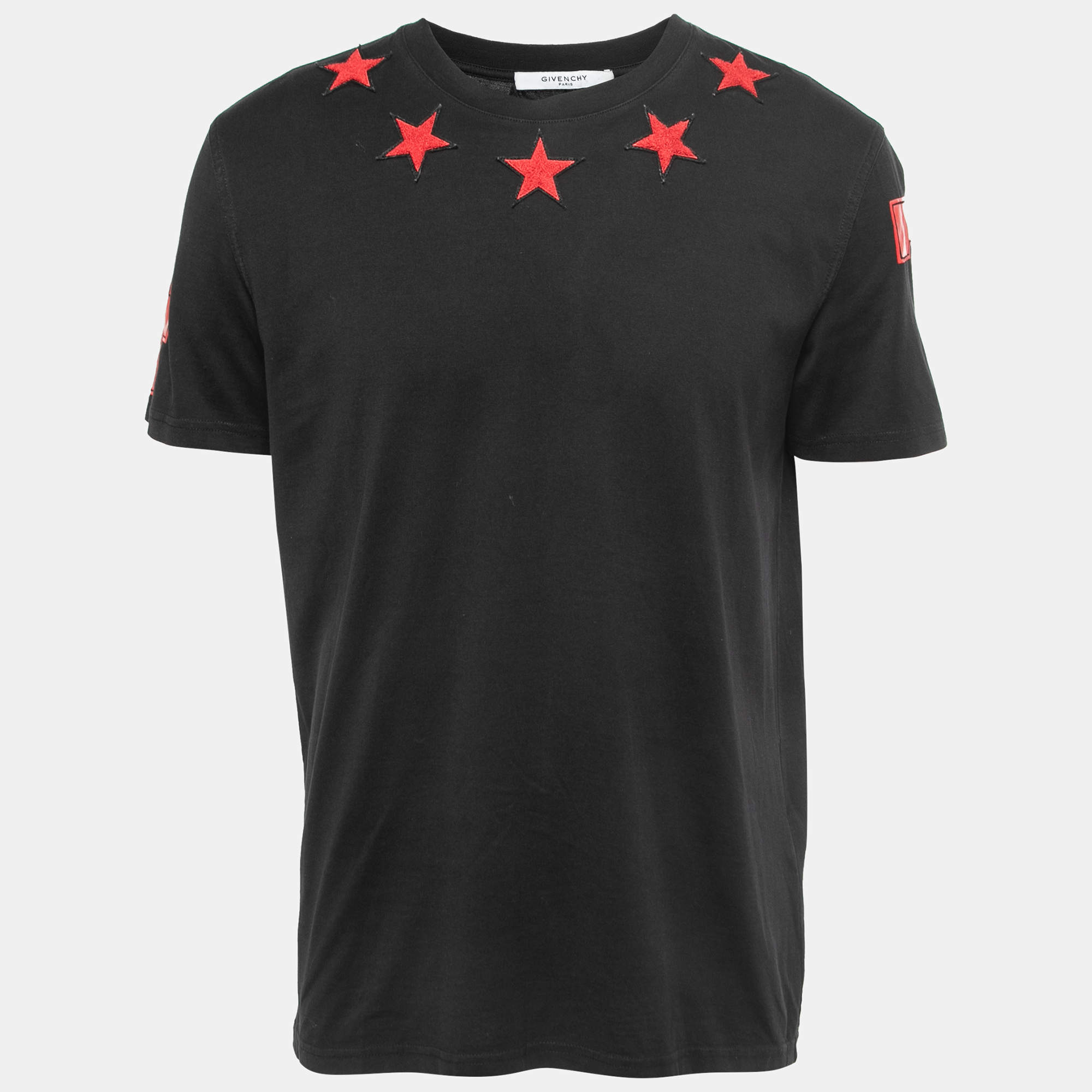 Pre Owned Givenchy Black Cotton Star Applique Detail Crewneck T-Shirt XL