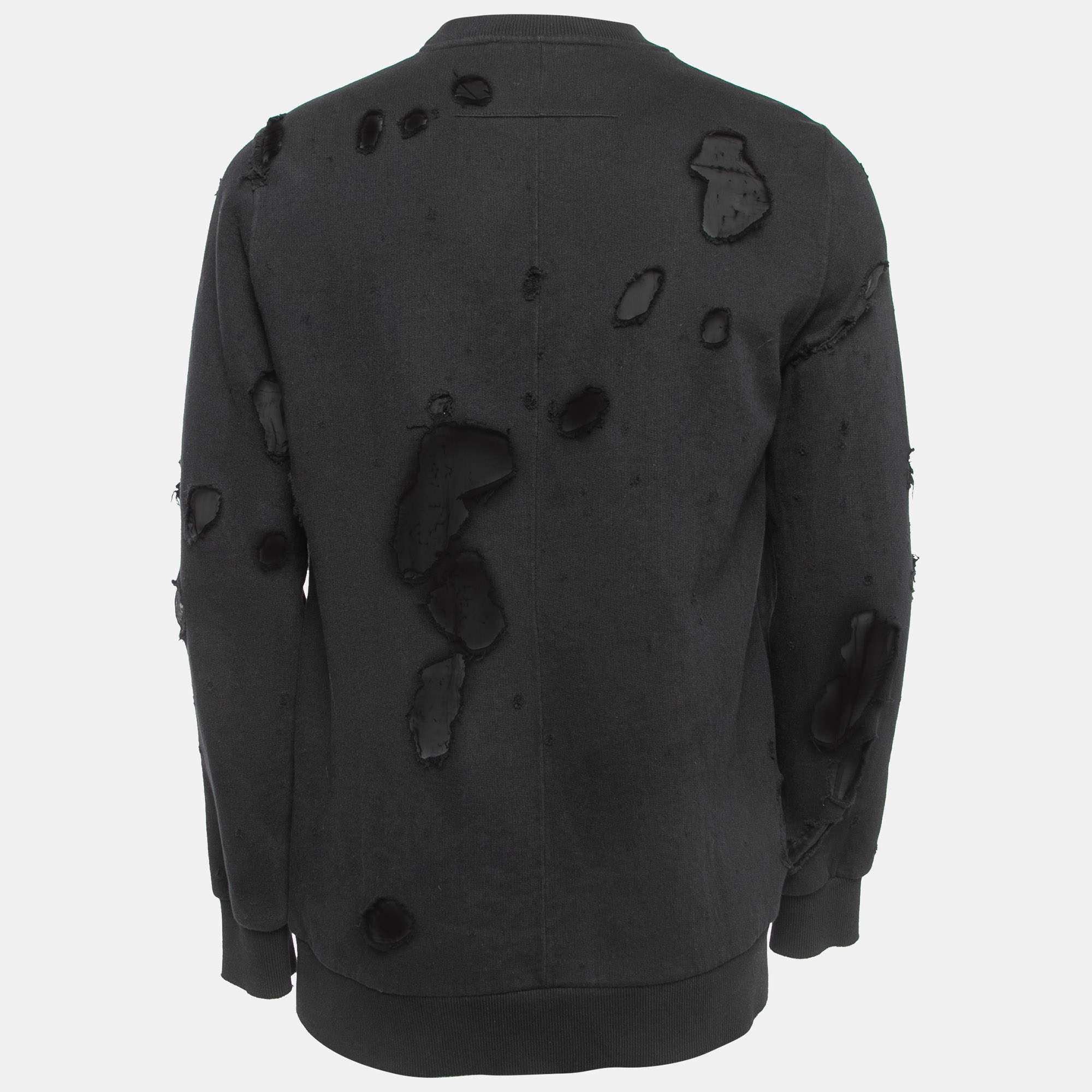 Givenchy Black Logo Print Distressed Ripped Cotton Crew Neck