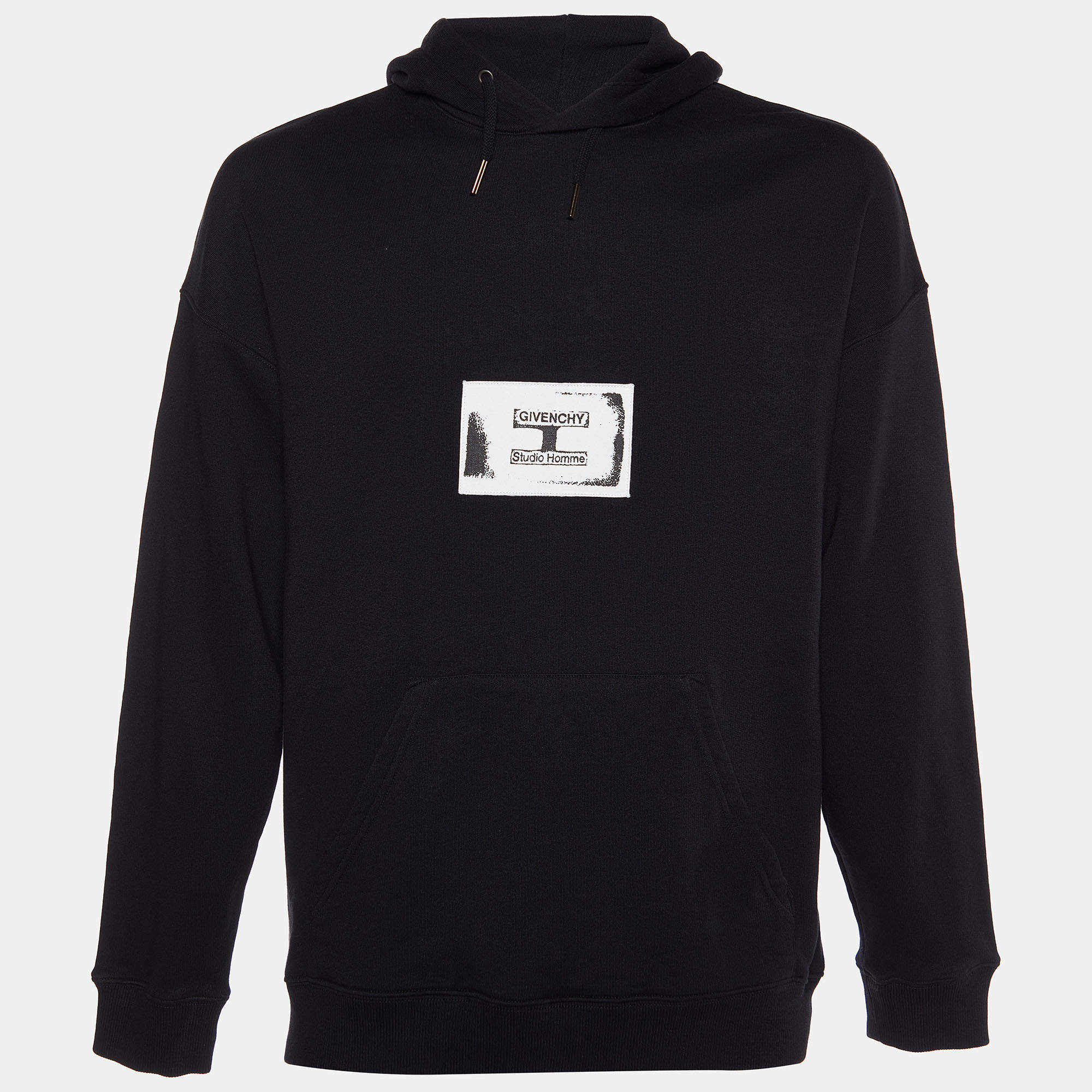 Givenchy Black Cotton Knit Logo Patch Detail Hoodie L