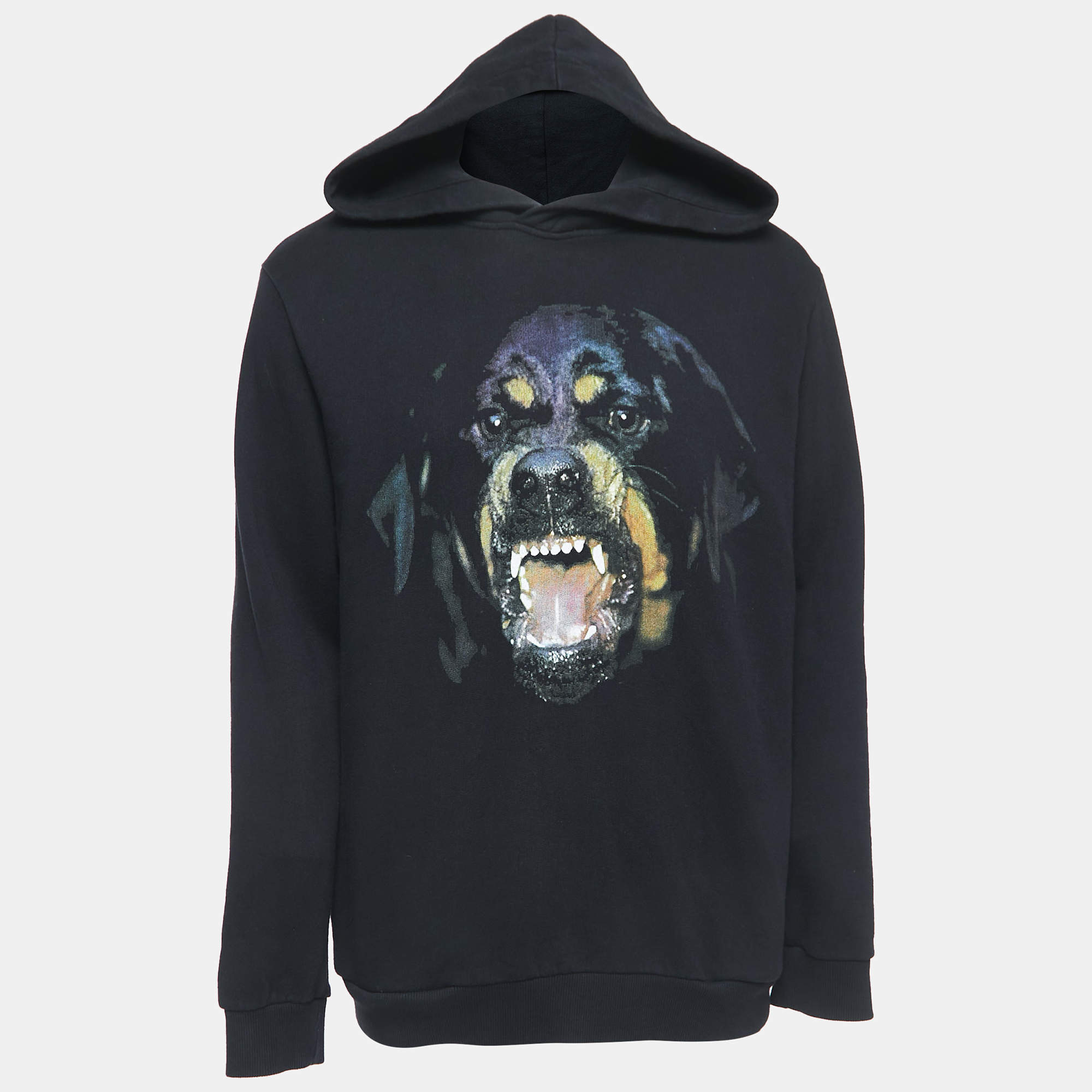 Pre Owned Givenchy Black Rottweiler Print Cotton Hooded Sweatshirt L