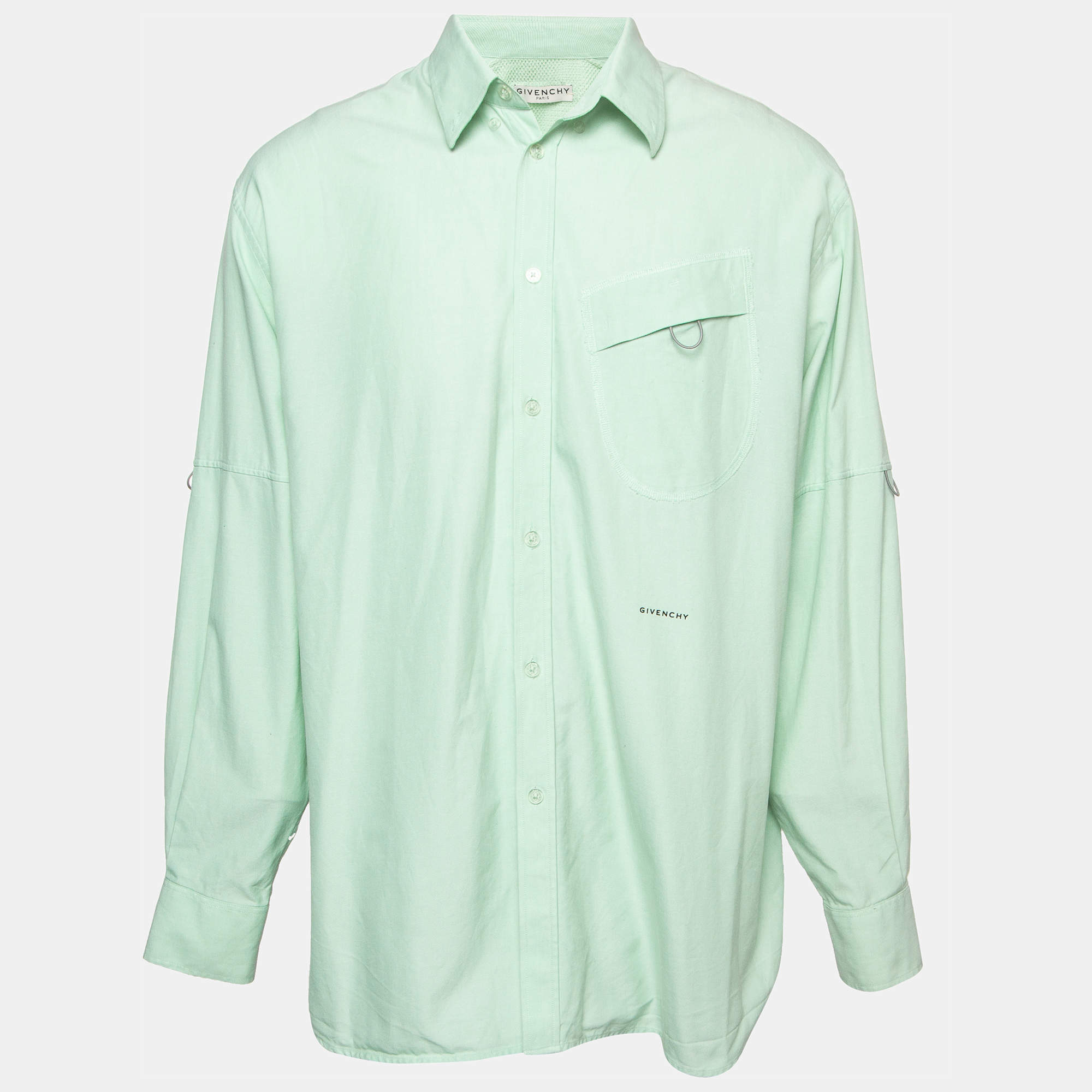 Givenchy Mint Green Cotton Buttoned Loose Fit Oxford Shirt XL
