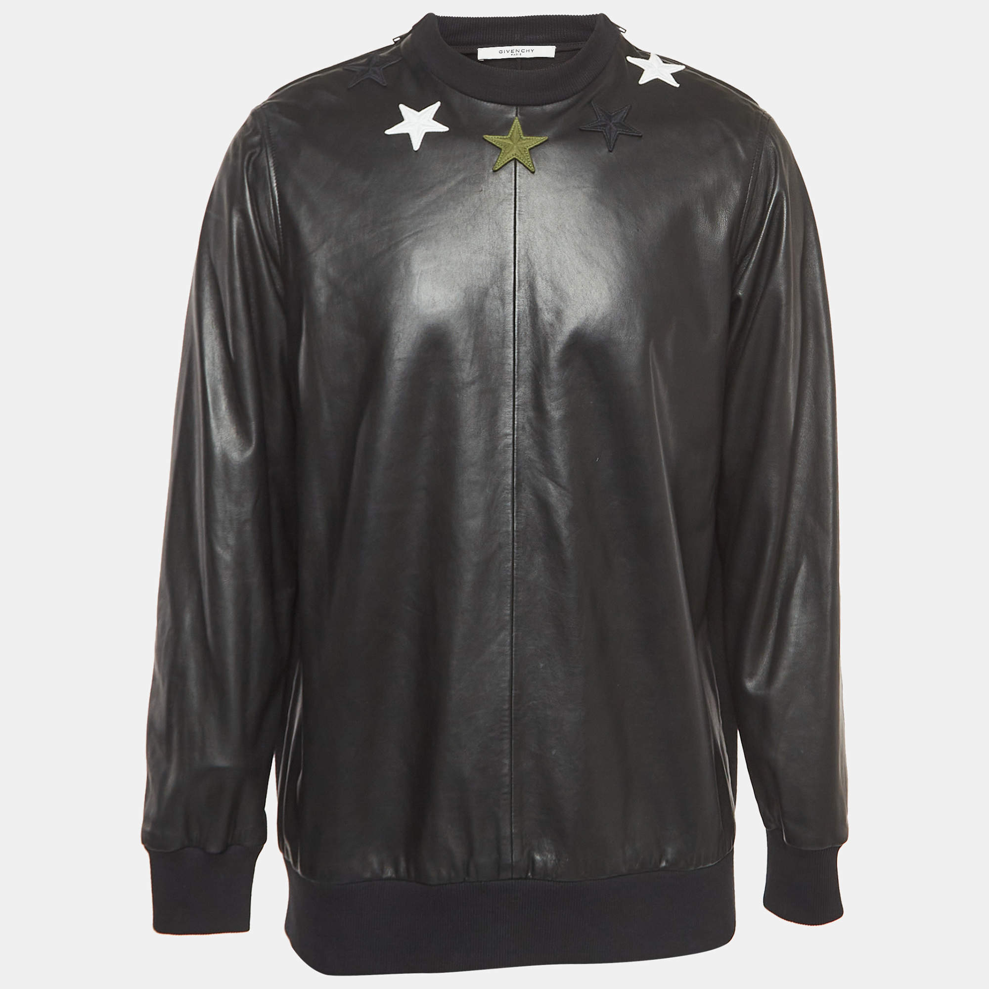 مملوكة مسبقًا Givenchy Black Lambskin & Neoprene Star Embroidered Sweatshirt M