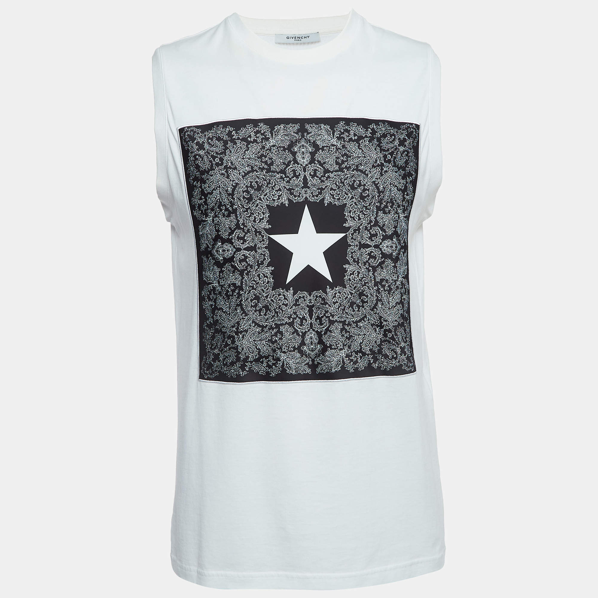 Givenchy White Cotton Print Patch Detail Tank Top M