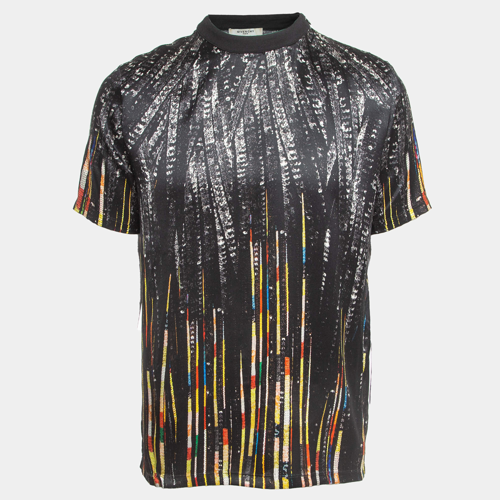 مملوكة مسبقًا Givenchy Black Sequin Print Silk Satin T-Shirt XS