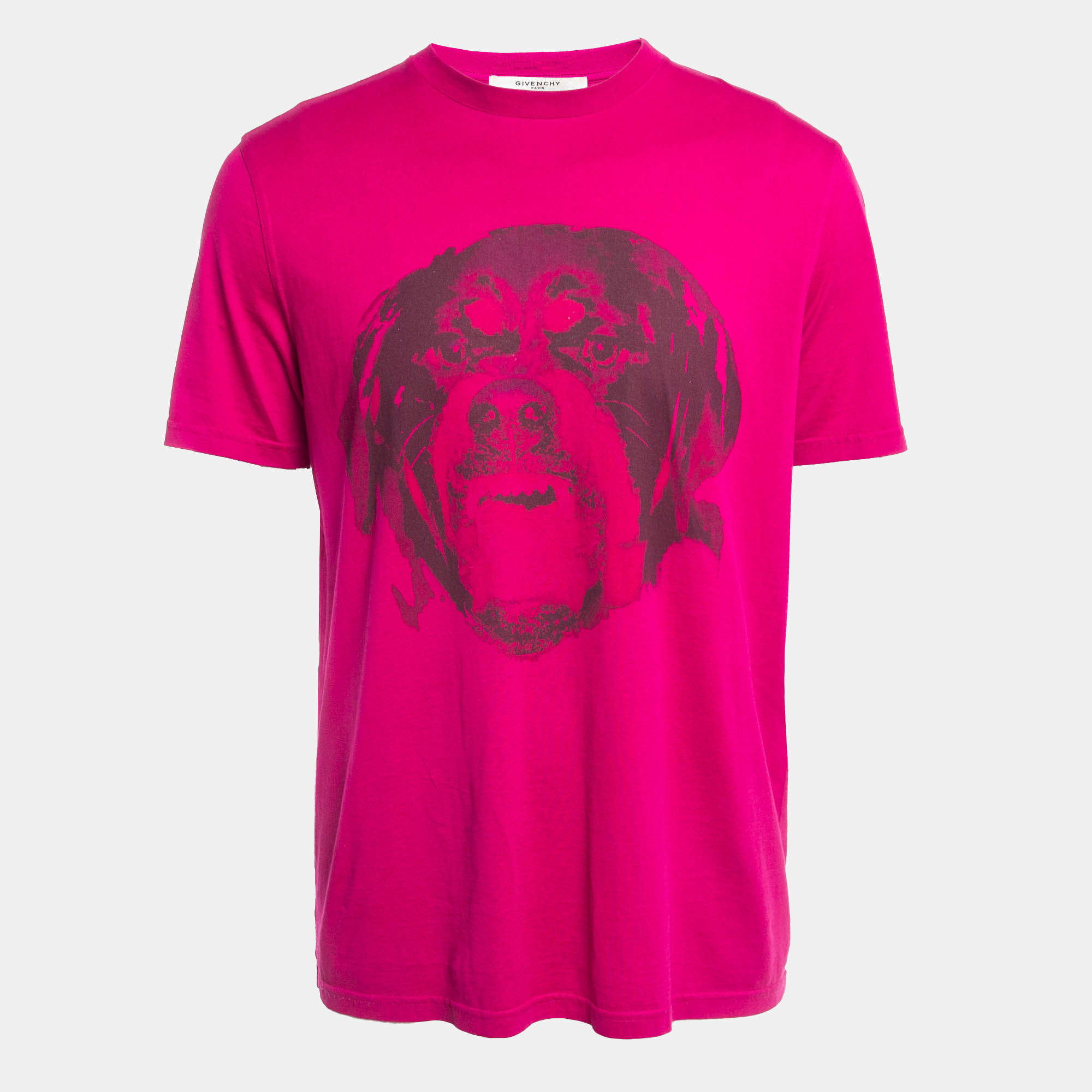 Givenchy Fuchsia Pink Printed Cotton Crew Neck T-Shirt S