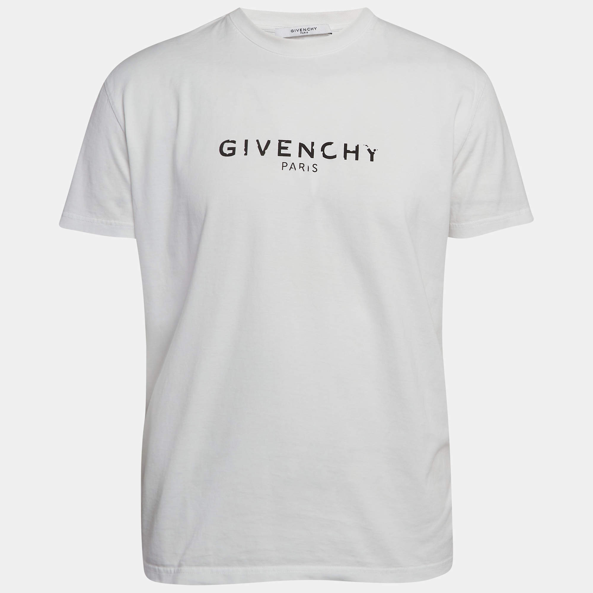 مملوكة مسبقًا Givenchy White Faded Logo Print Cotton Crew Neck T-Shirt XS