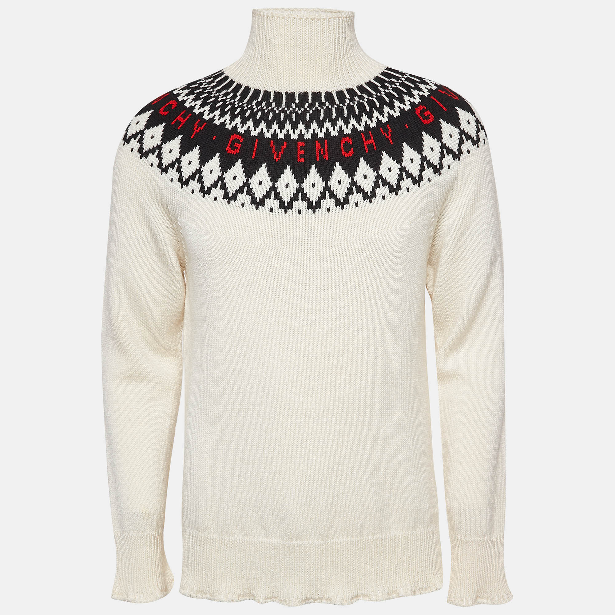 Givenchy Off-White Intarsia Wool Knit Turtle Neck Sweater M