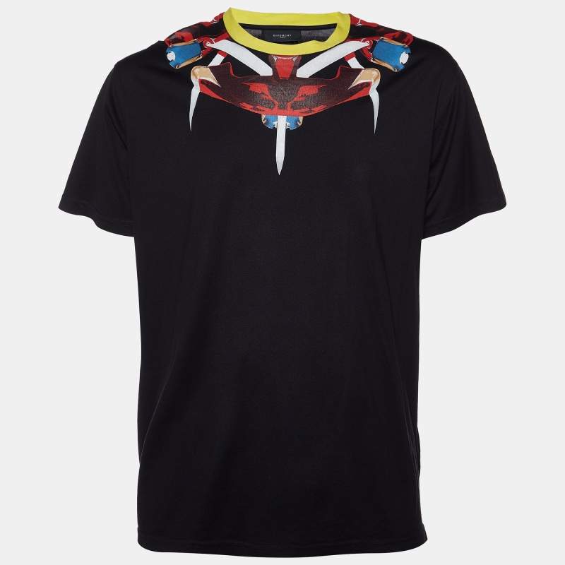 Pre Owned Givenchy Black Collar Print Cotton Crew Neck T-Shirt S