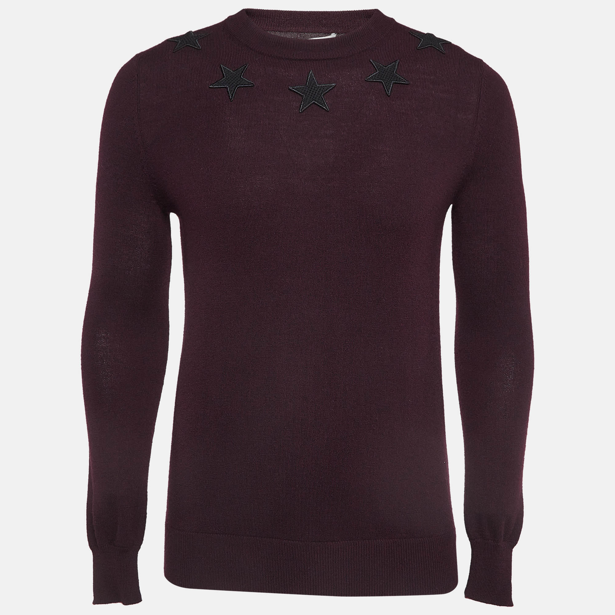 Givenchy Burgundy Wool Knit Star Badge Detail Sweatshirt XS