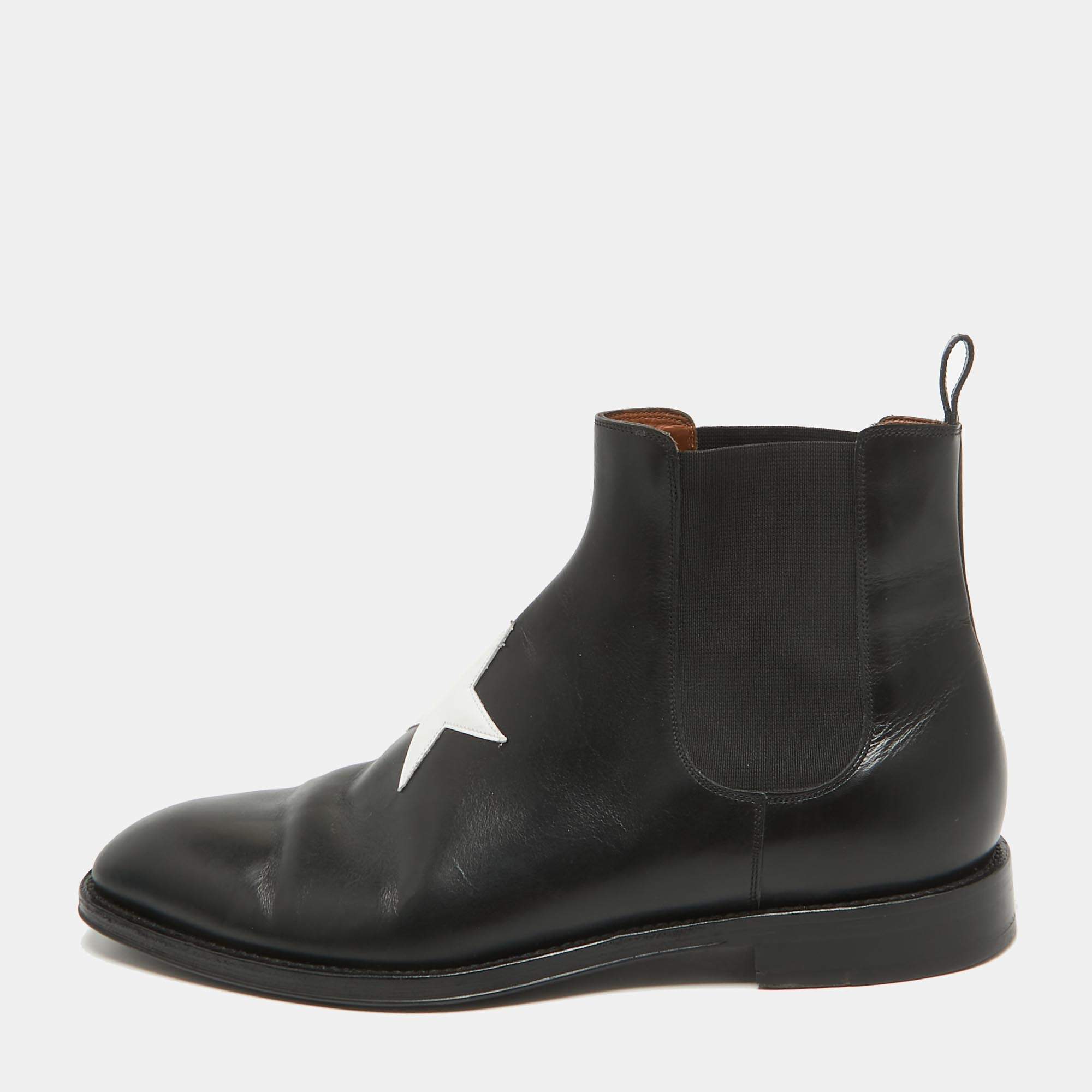 Givenchy Black Leather Star Chelsea Boots Size 44