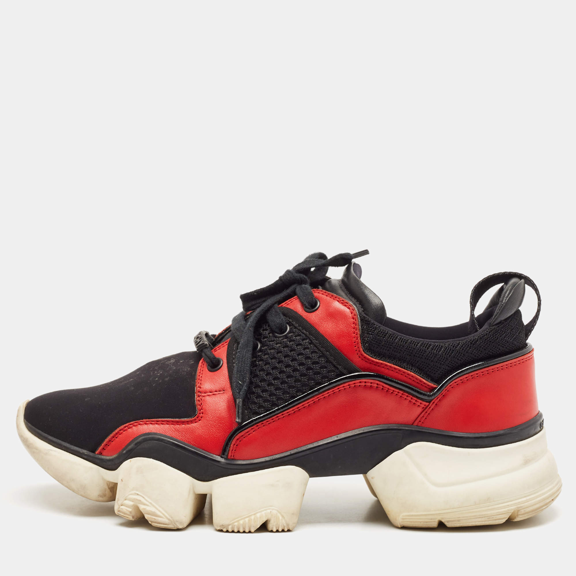 Givenchy Red/Black Leather And Neoprene Fabric Jaw Low Top Sneakers Size 43