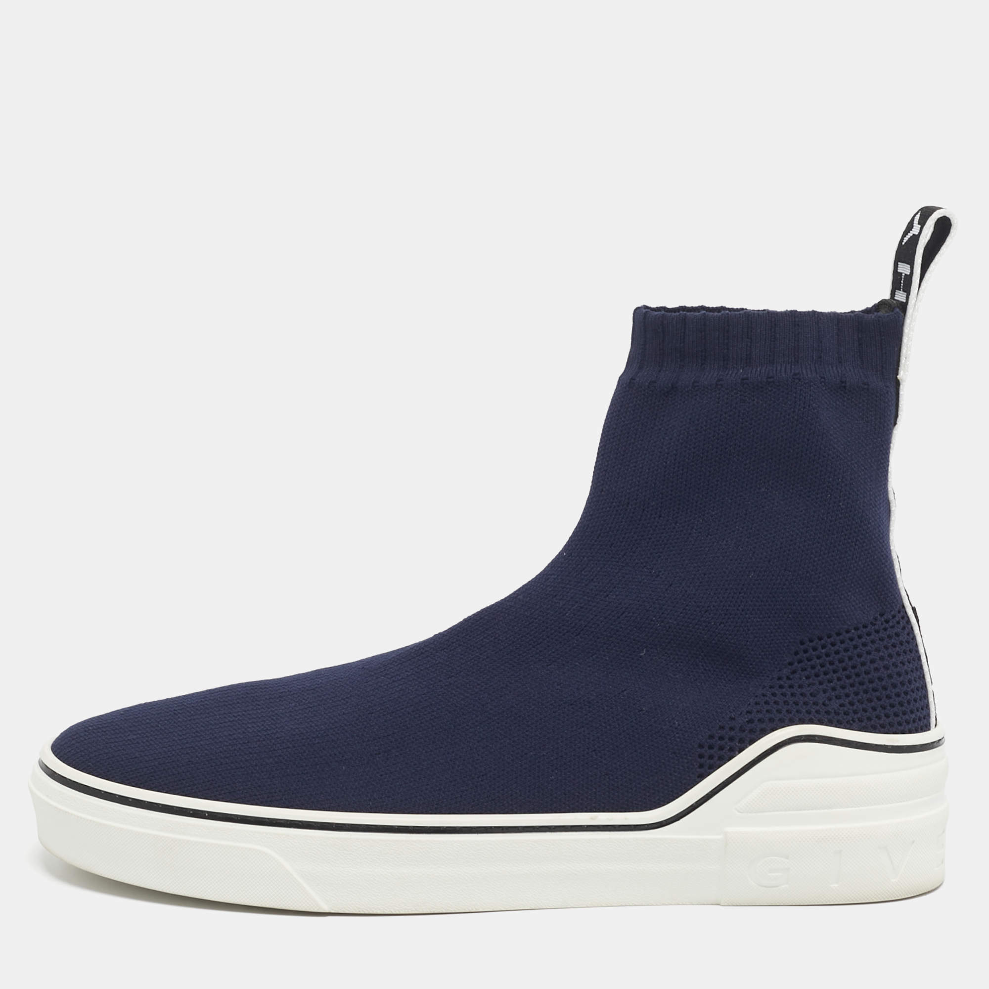 Pre Owned Givenchy Navy Blue Knit Fabric George V Sneakers Size 41